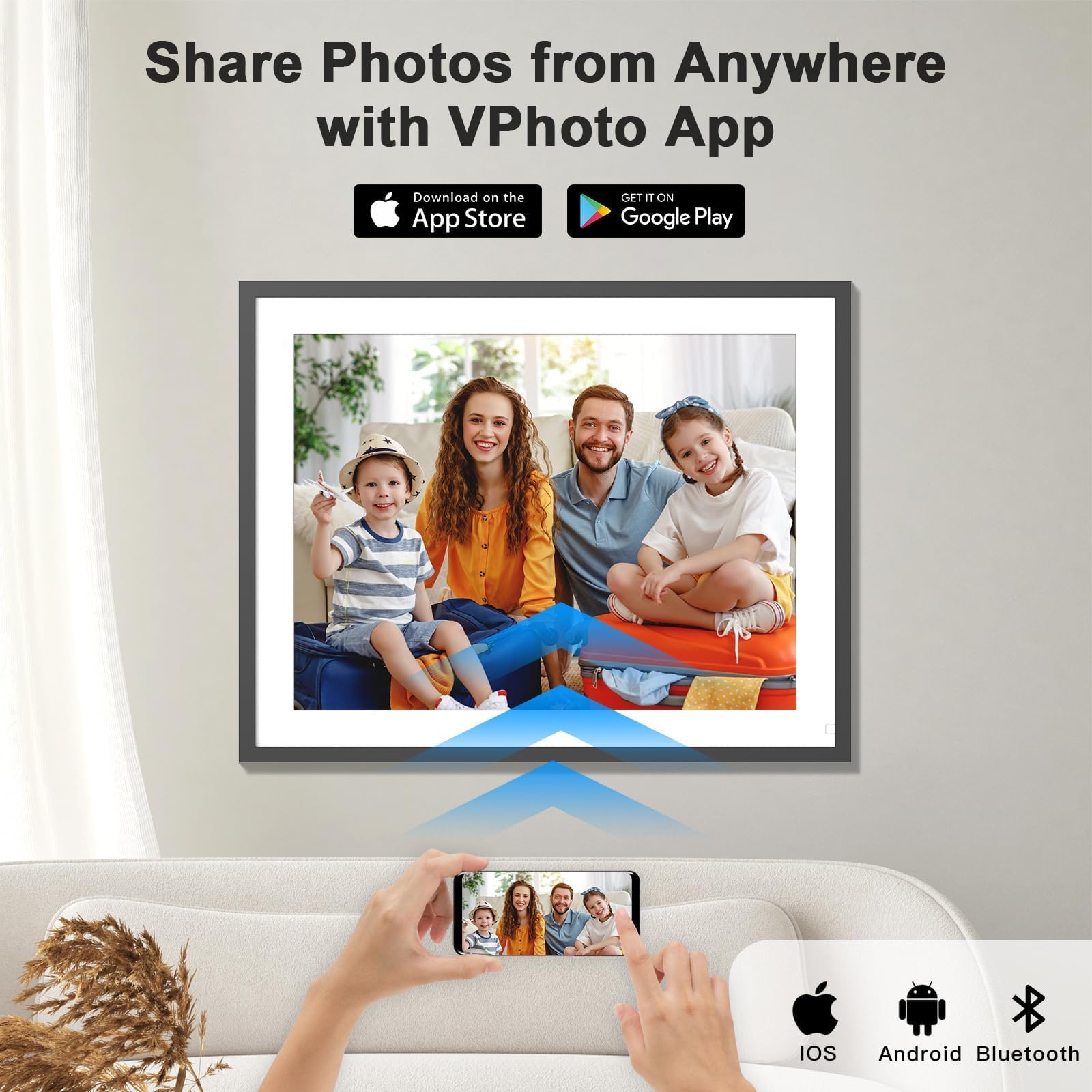 Large Digital Picture Frame 17'' Digital Photo Frame   Dual Wifi 32Gb Fhd, Smart Light Sensor Touch Screen Easy To Share Photo V