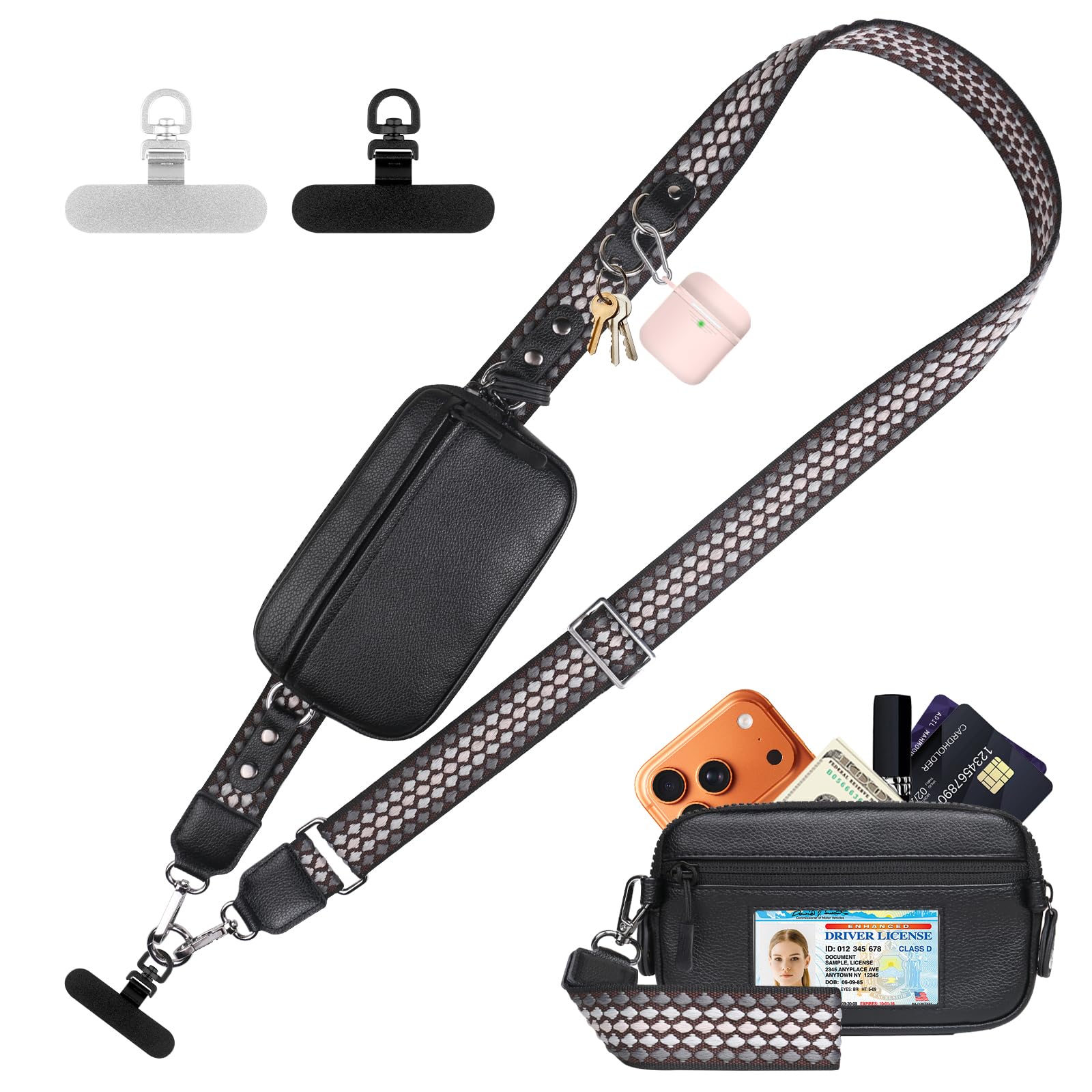 YFWE Clip and Go Phone Strap with Crossbody Wallet, Adjustable Phone Lanyard with Detachable RFID Wristlet Wallet, Anti-Theft Le