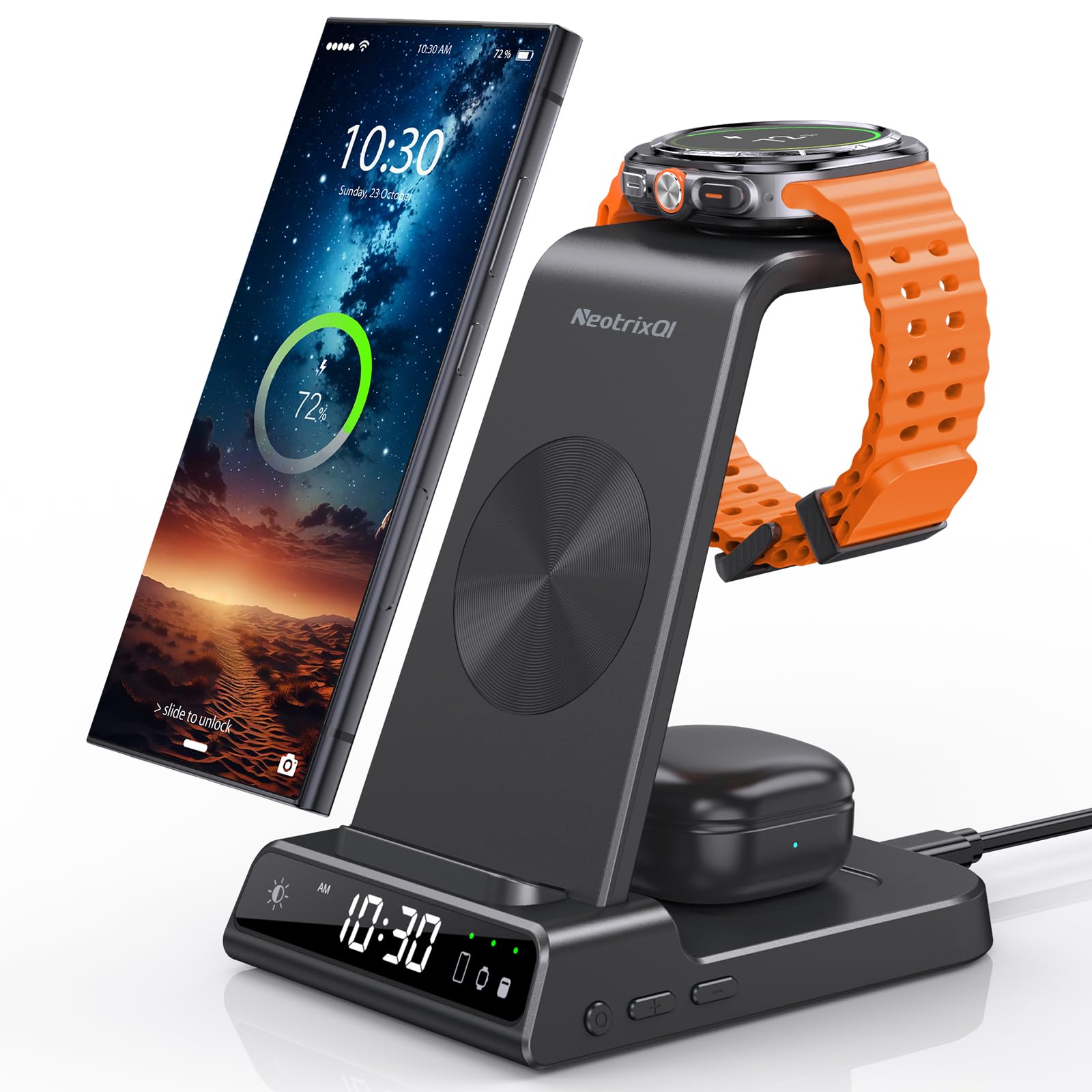 Wireless Charger For Samsung Charging Station, 3 In 1 Android Phone Wireless Charger For Samsung Galaxy S24 Ultra/S23 Ultra/Z Flip 5/Fold 5/Bud, Charger For Galaxy Watch 6/5/4(Only For Samsung Watch)