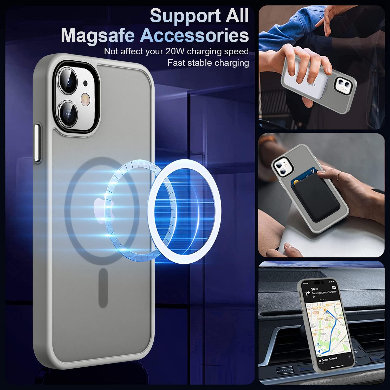 Mocca Strong Magnetic For Iphone 11 Phone Case,[Compatible With Magsafe][Glass Screen Protector+Camera Lens Protector] Slim Thin