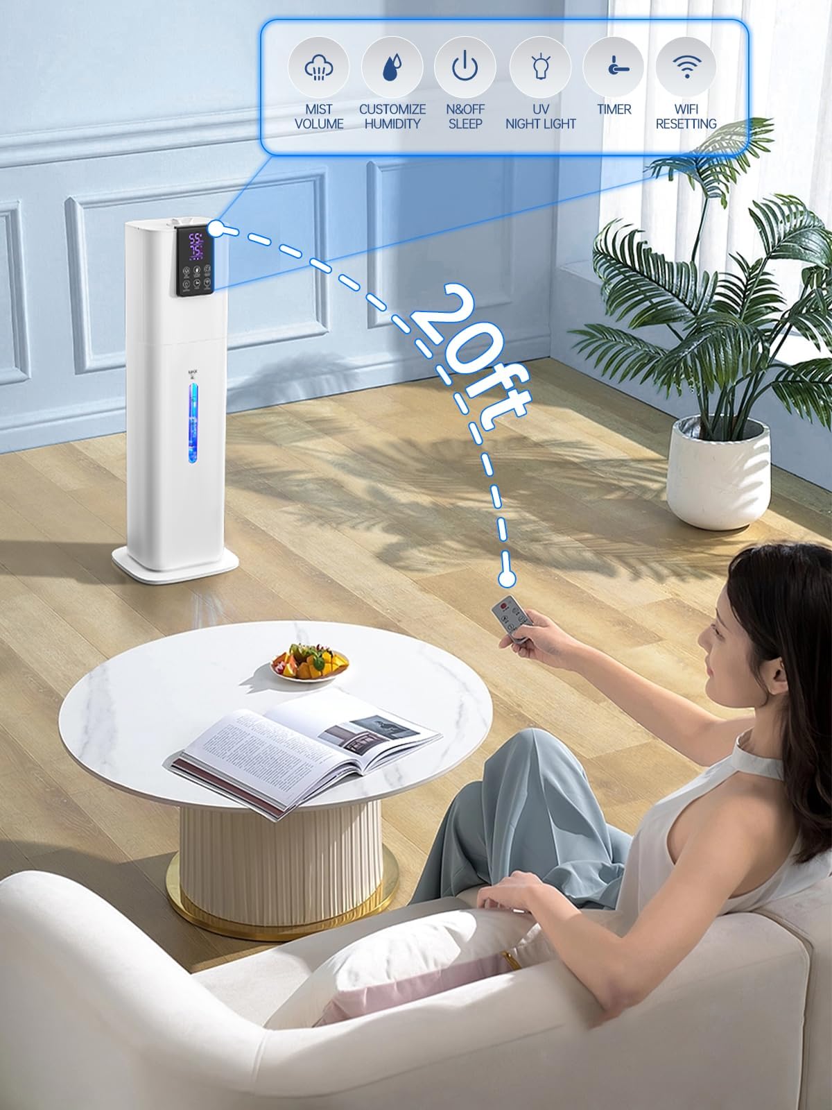 8L Smart Humidifiers For Bedroom Large Room, 2.1Gal Cool Mist Top Fill Diffuser Ambient Light, App & Remote Control, 3 Mist Mode