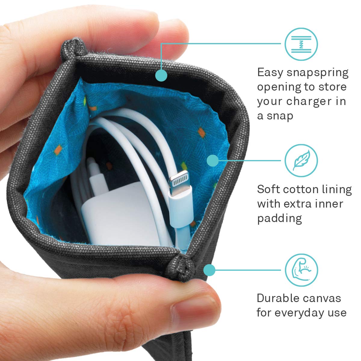 Ut Wire Pocket For Mobile Charger Snap & Store Case Pouch, Black