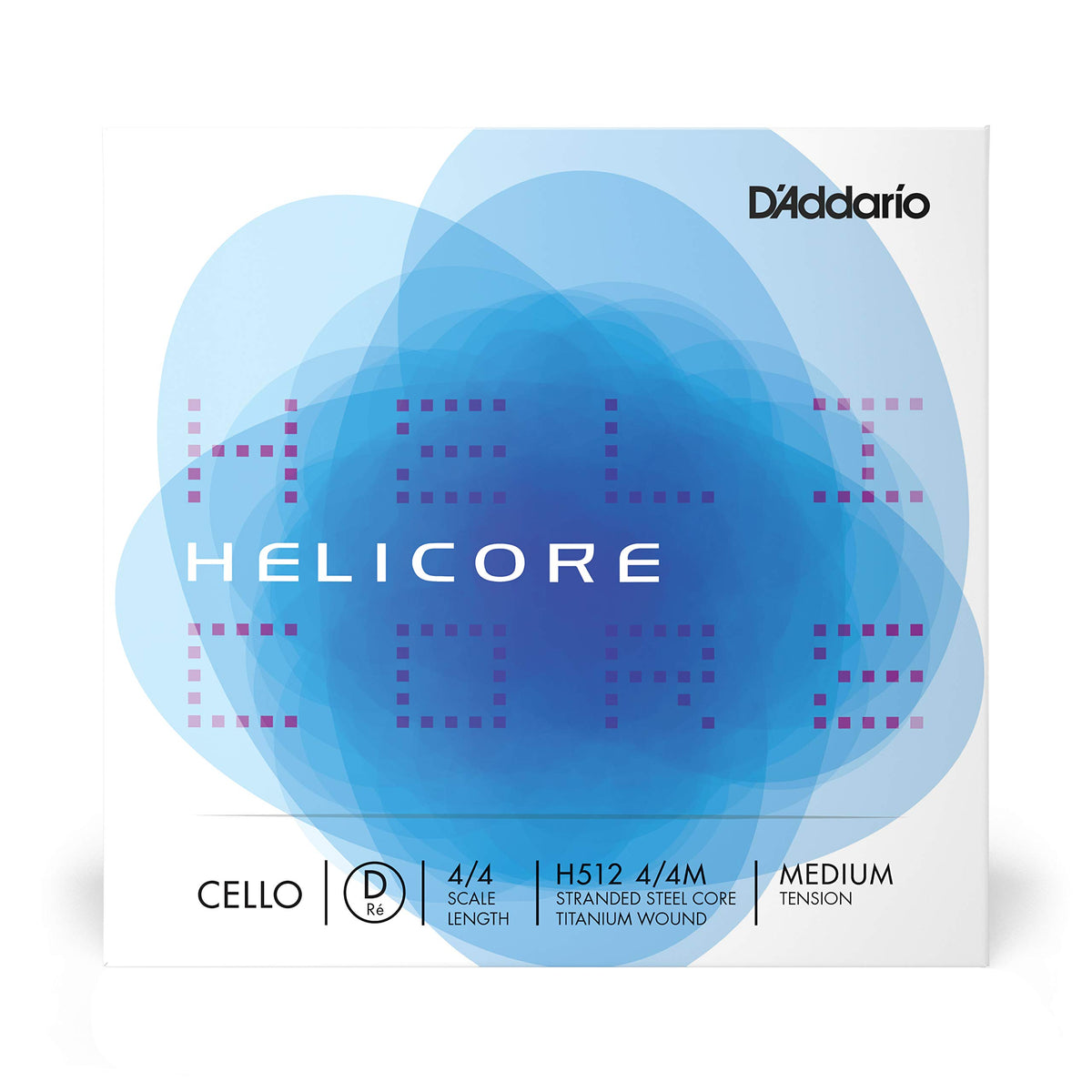 Daaddario H512 Helicore Cello Single D String, 44 Scale Medium Tension (1 Set)  Stranded Steel Core For Optimum Playability And 