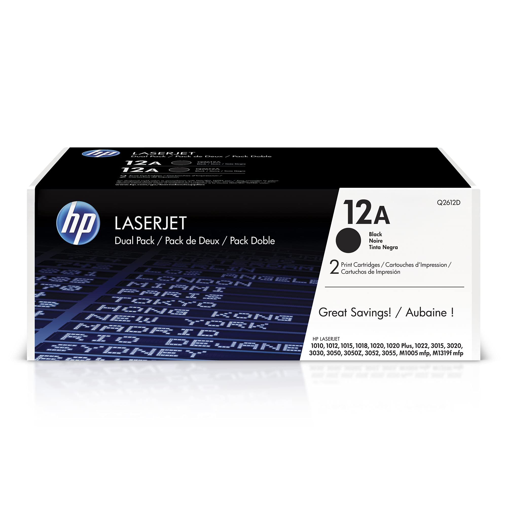 Hp 12A Black Toner Cartridges (2-Pack) | Works With Hp Laserjet 1010, 1020, 3015, 3020, 3030, 3050 Series; Hp Laserjet Mfp M1005