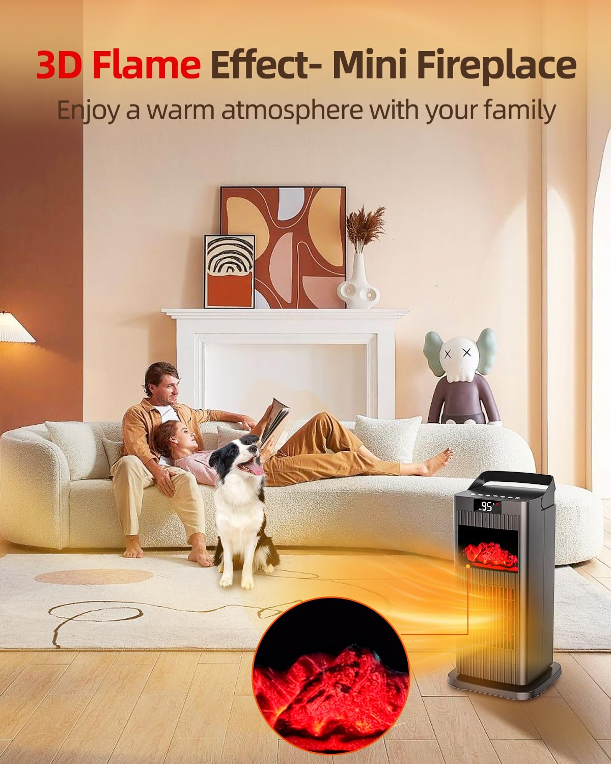 Knka Space Heater With Thermostat, Electric Space Heaters For Indoor Use, 90 Oscillation, 4 Mode, 12H Timer, 1500W Fast Heating