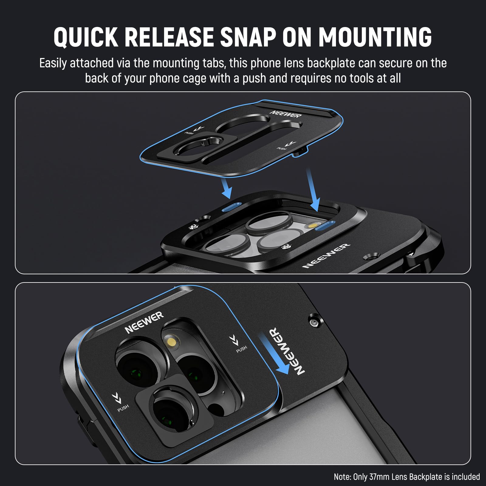 Neewer T Series Lens Backplate For Iphone 15 Pro And Iphone 15 Pro Max Phone Cage (Pa023 & Pa024), Quick Release Phone Lens Moun
