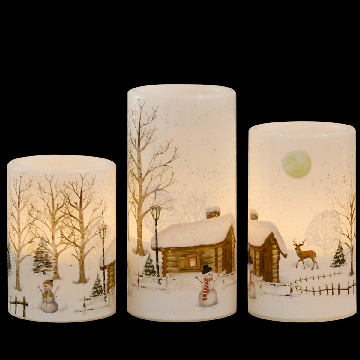Genswin Christmas Snowman Flameless Candles Flickering Battery Operated With Timer, Real Wax Led Pillar Candles Warm Light, Chri