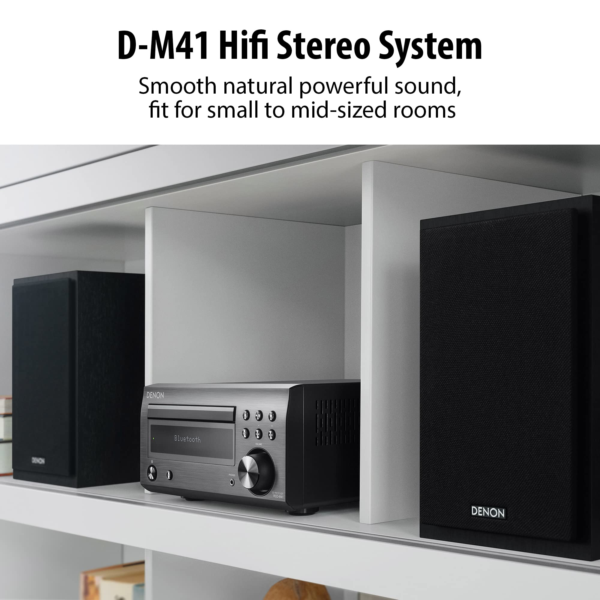 Denon D M41 Home Theater Mini Amplifier And Bookshelf Speaker Pair   Compact Hifi Stereo System With Cd, Fm/Am Tuner And Wireles