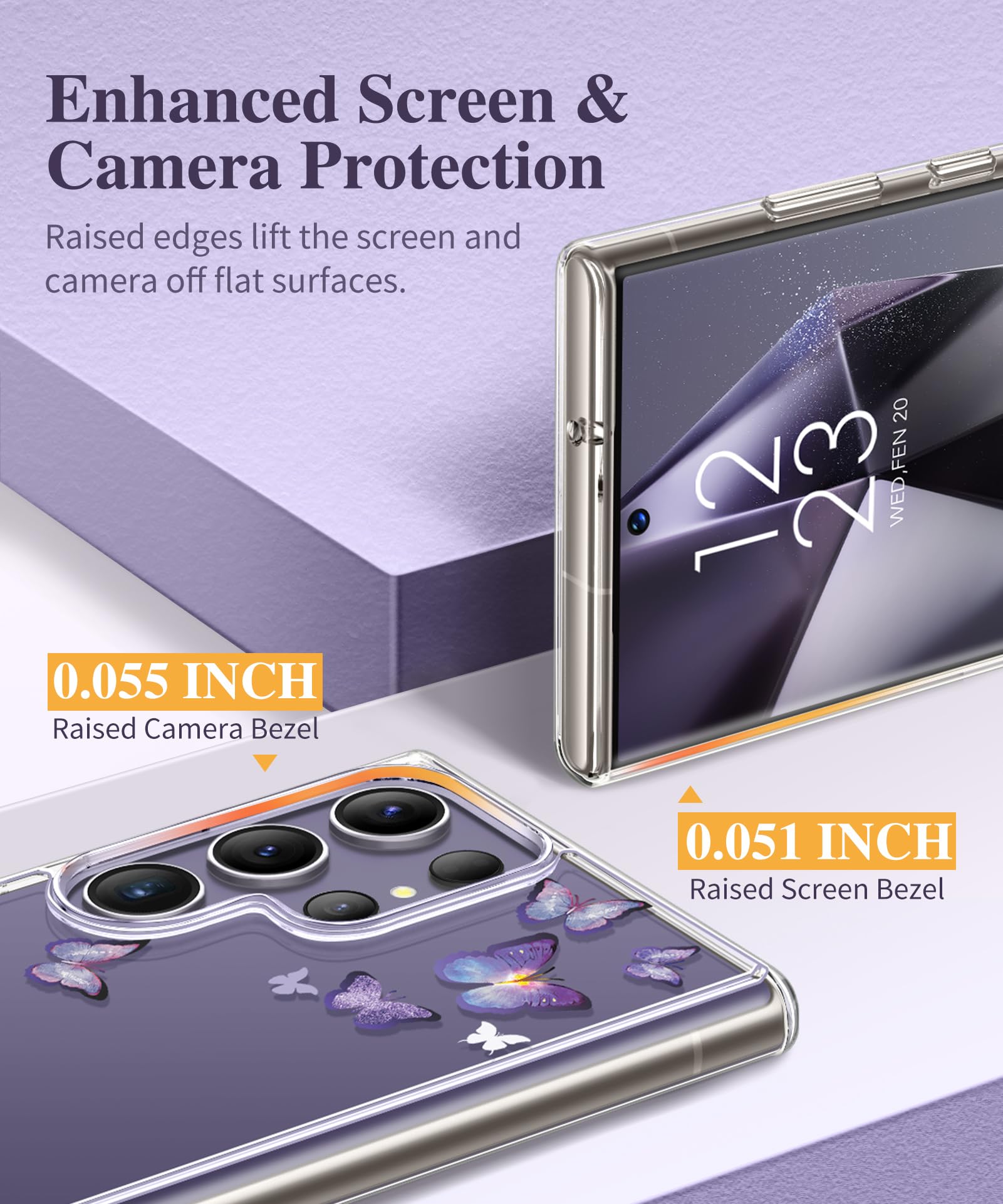 Gviewin For Samsung Galaxy S24 Ultra Case With Screen Protector+Camera Protector,Mil Grade Drop Protection Floral Clear Slim Sho