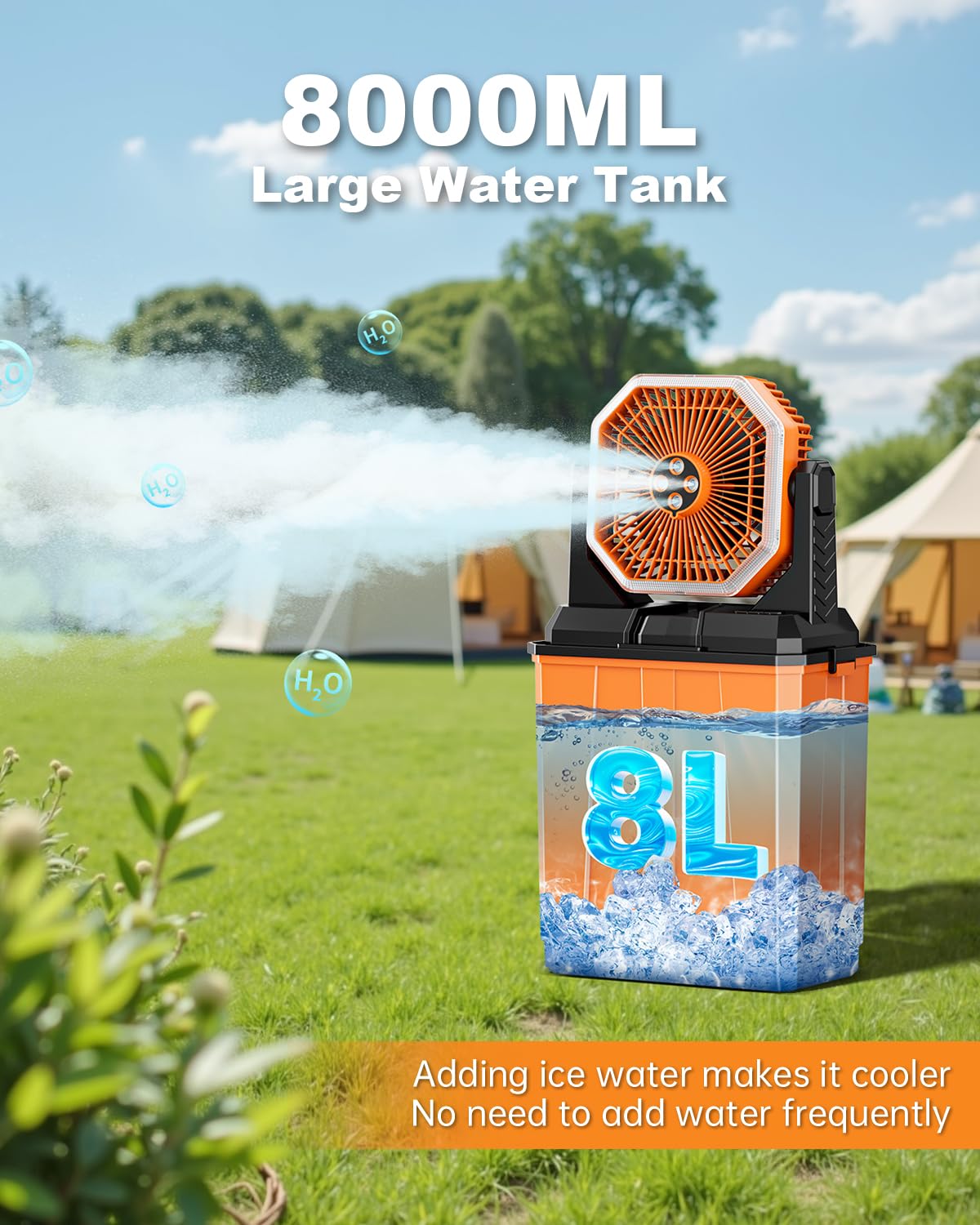 Portable Misting Fan, Rechargeable Outdoor Cooler, Battery Operated Personal Fan With3 Speeds & 8L Bucket For Patio, Camping,Hik