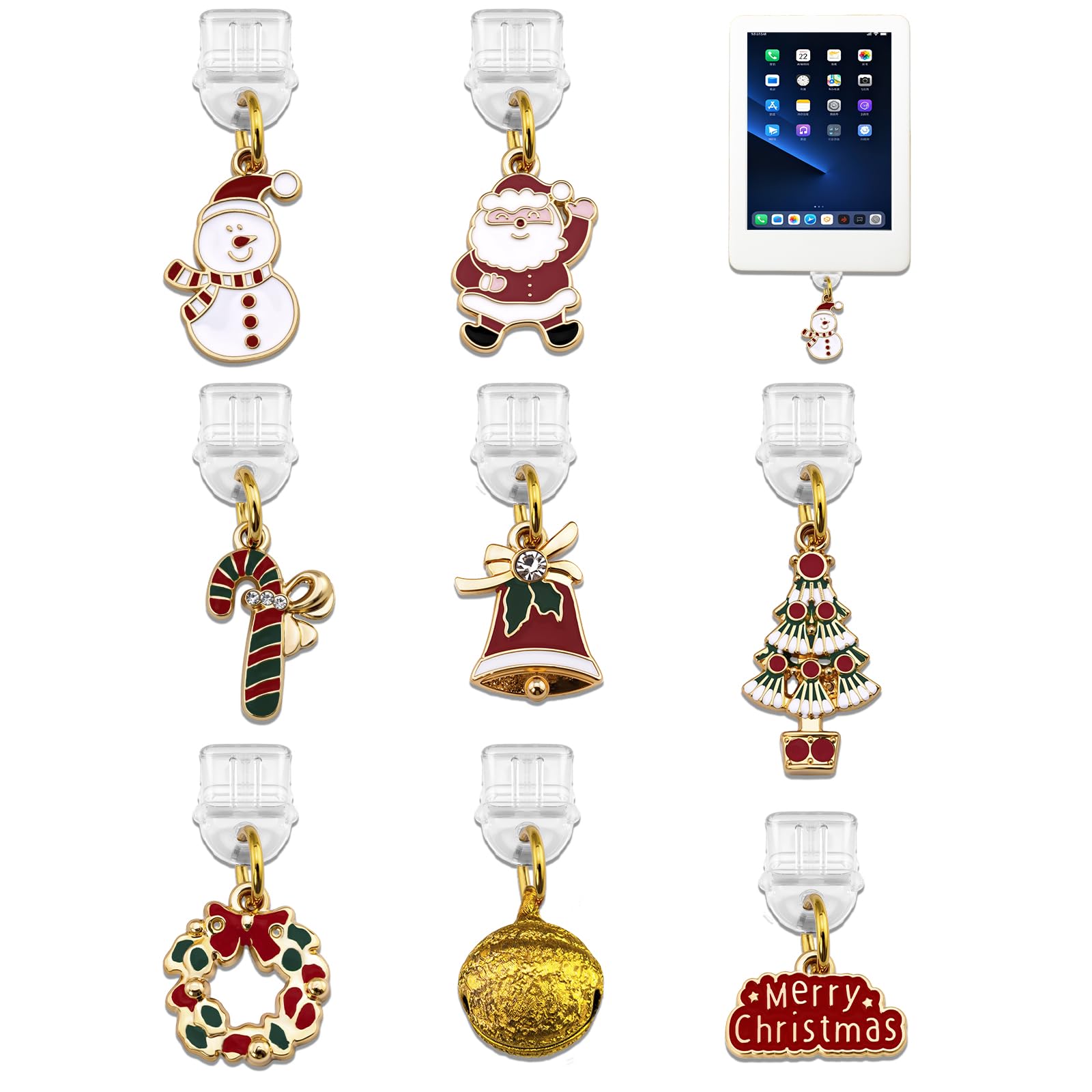 SUDIKUB 8 Pcs Charms For Kindle Christmas Dust Plug Charm Accessories Compatible With Kindle And Phone Type C Charging Ports Chr