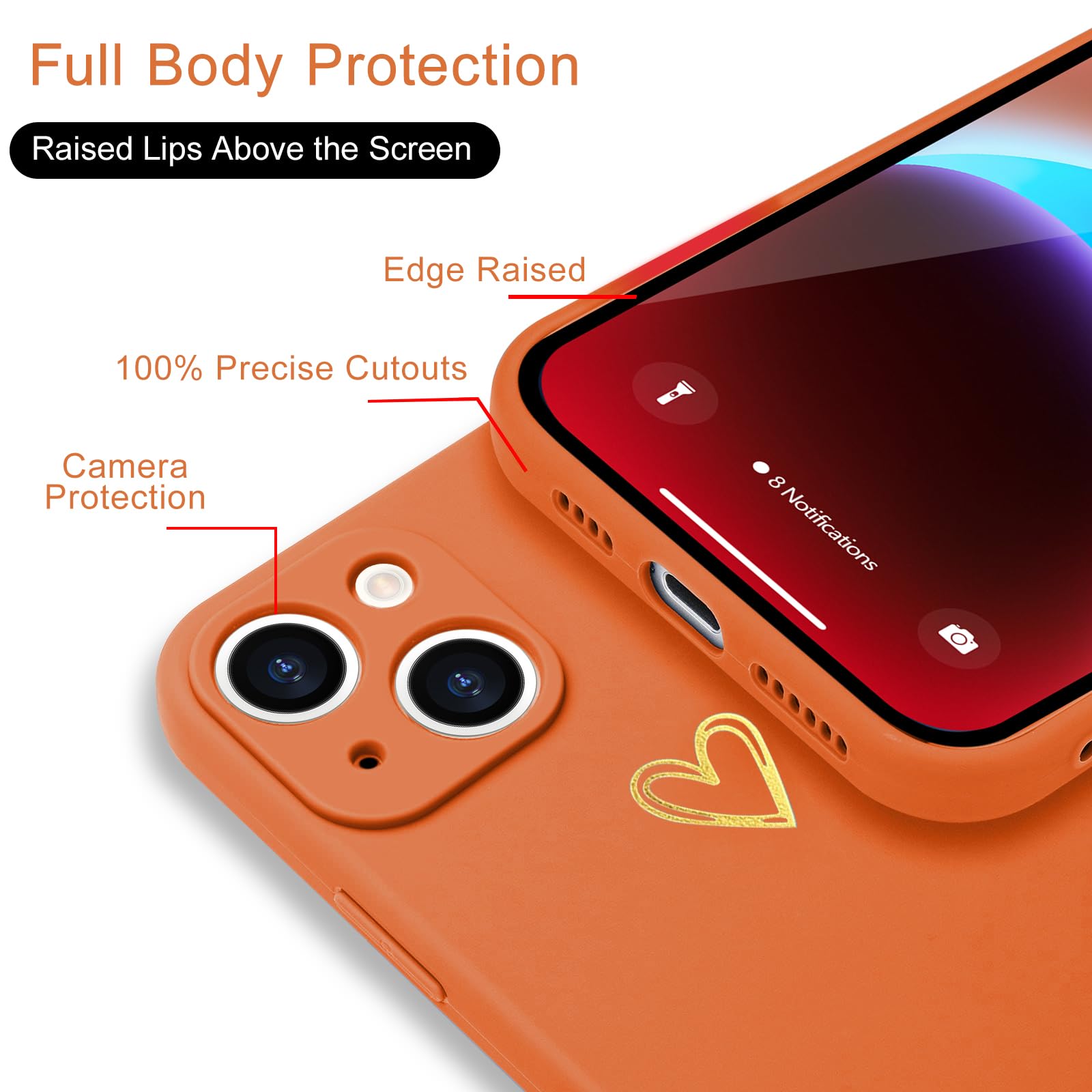 Wirvyuer For Iphone 14 Case Cute Slim Shockproof Phone Case With Wireless Charging Support And Protection, Orange