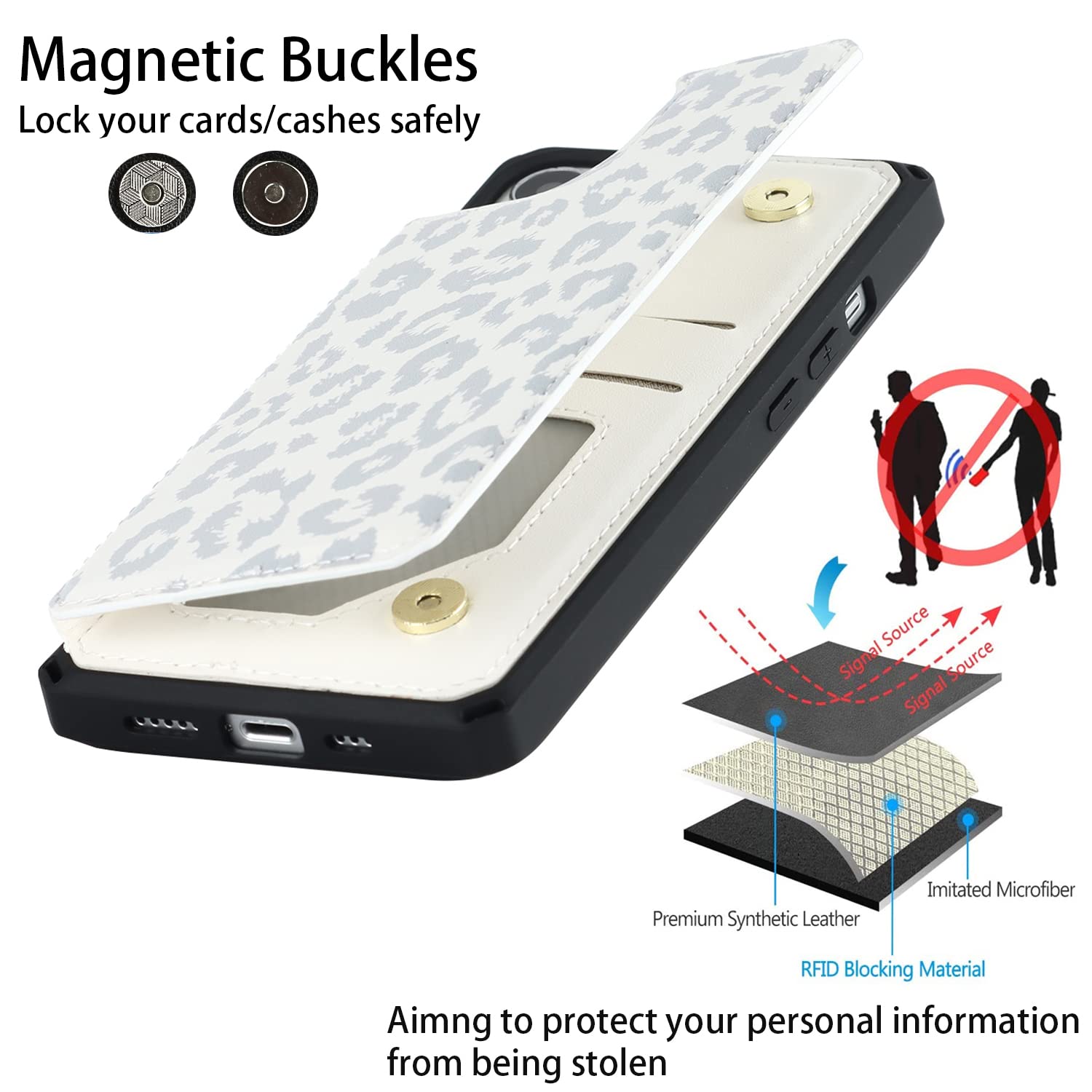 Cavor For Iphone 11 Wallet Case With Card Slots Holder,Leopard Grain Pu Leather [Kickstand Feature][Wrist Strap] Double Magnetic