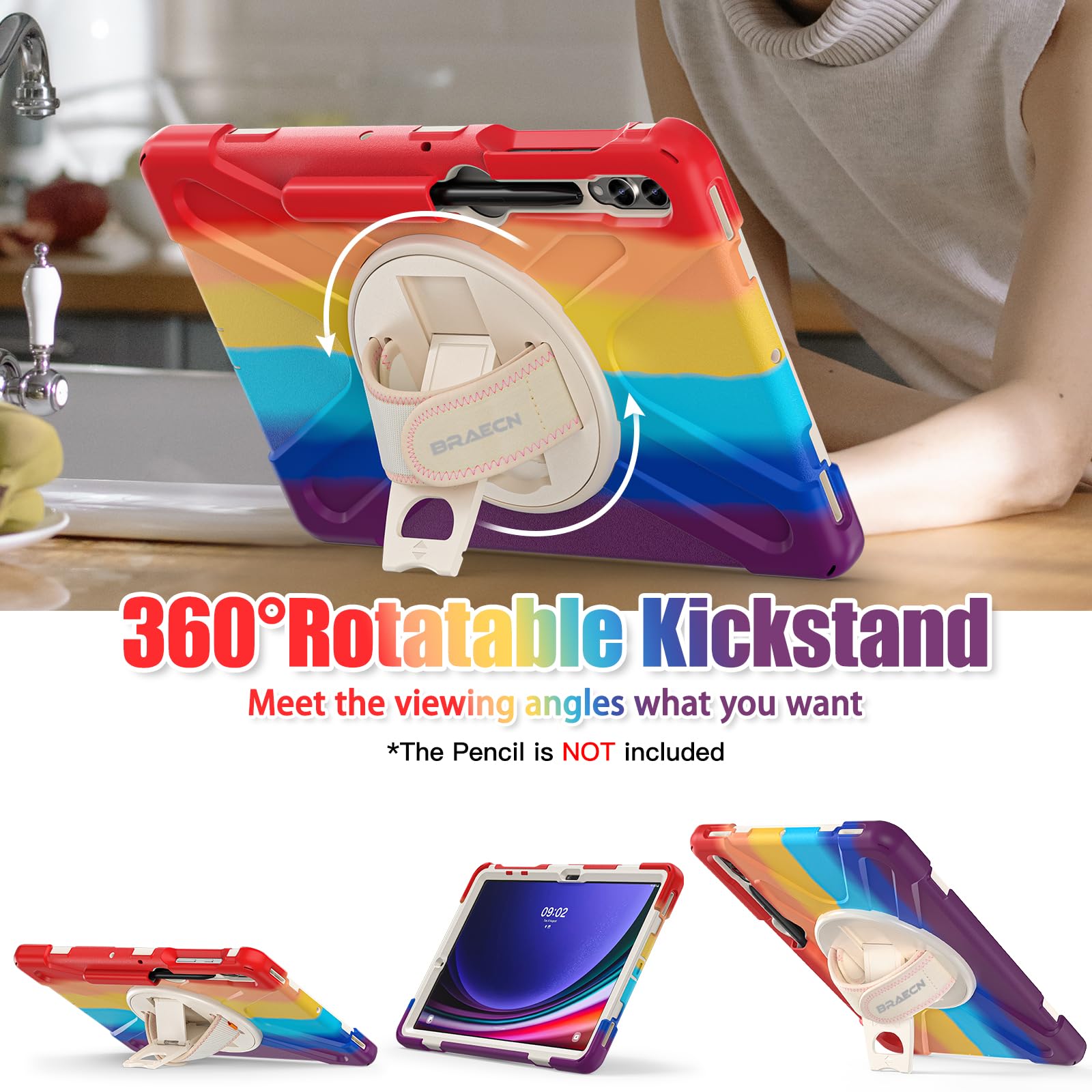 Braecnstock Kids Case For Samsung Galaxy Tab S9 Fe+ Plus/ S9+ Plus/ S8+ Plus/ S7 Fe/ S7+ Plus 5G 12.4'' Shockproof Protective Ta