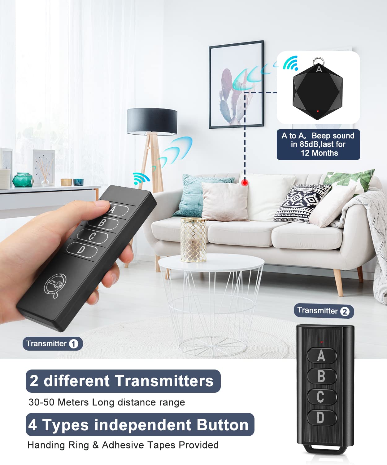 Key Finder Locator, Elecpow Remote Control Item Tracker With 85Db Loud Beeping Sound In 164Ft For Anti Lost Tags And Keychains(2