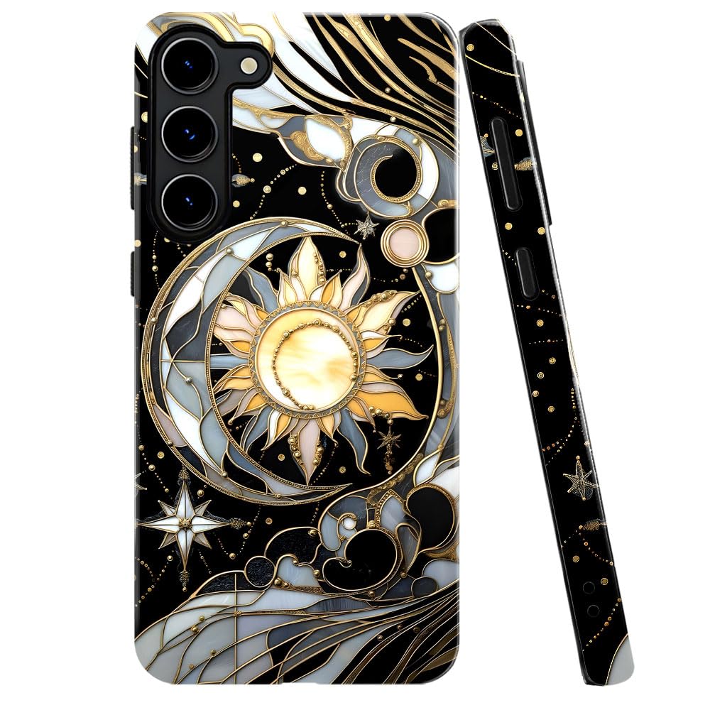 Case for Samsung Galaxy S23,Celestial Stained Glass Moon Phone Case Military-Grade Drop Protection Cover for Women Girl - Glossy