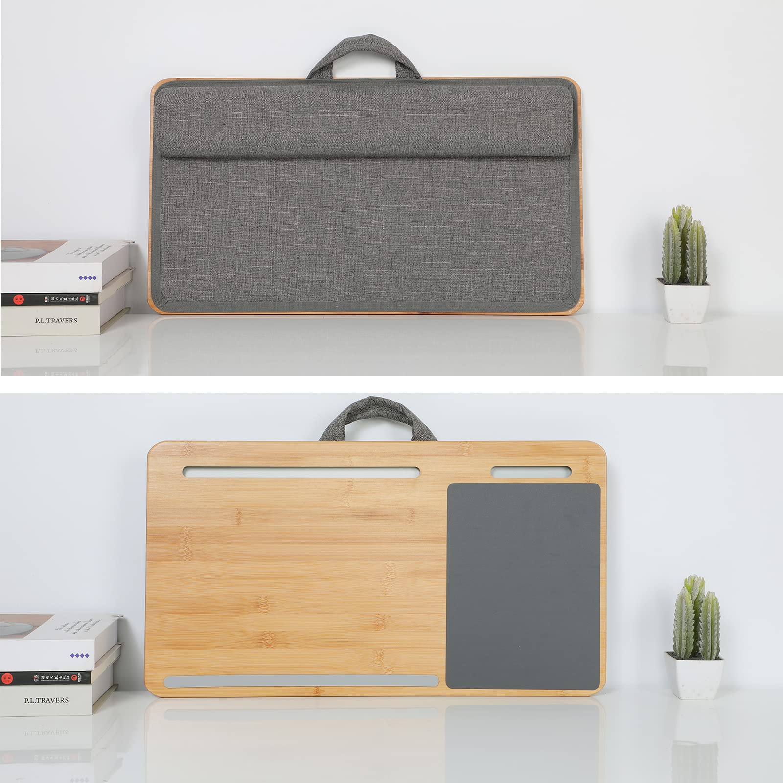 SUMISKY Laptop Lap Desk - Oversized Bamboo Stand with Cushion, Tablet Support, Mouse Pad, Fits Up to 17" - Gray, Model H0012