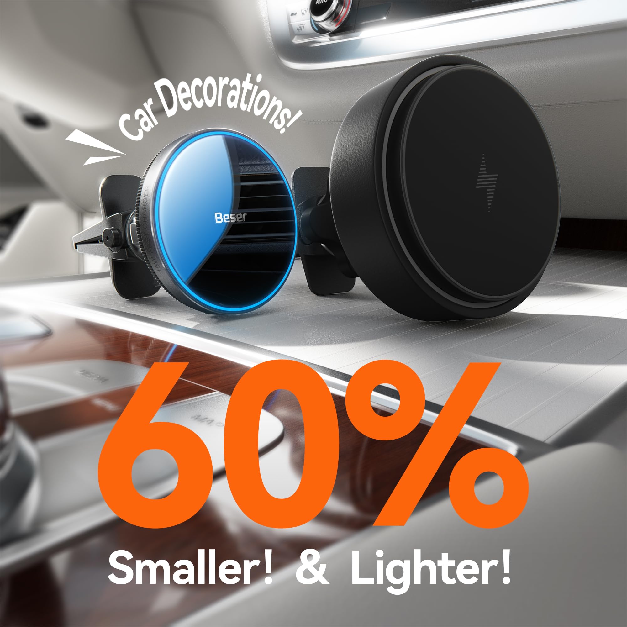 Beser For Magsafe Car Charger Mount, 15W Magnetic Wireless Qi Charger & Phone Holder, Dashboard/Vent Mount For Iphone 16/15/14/1