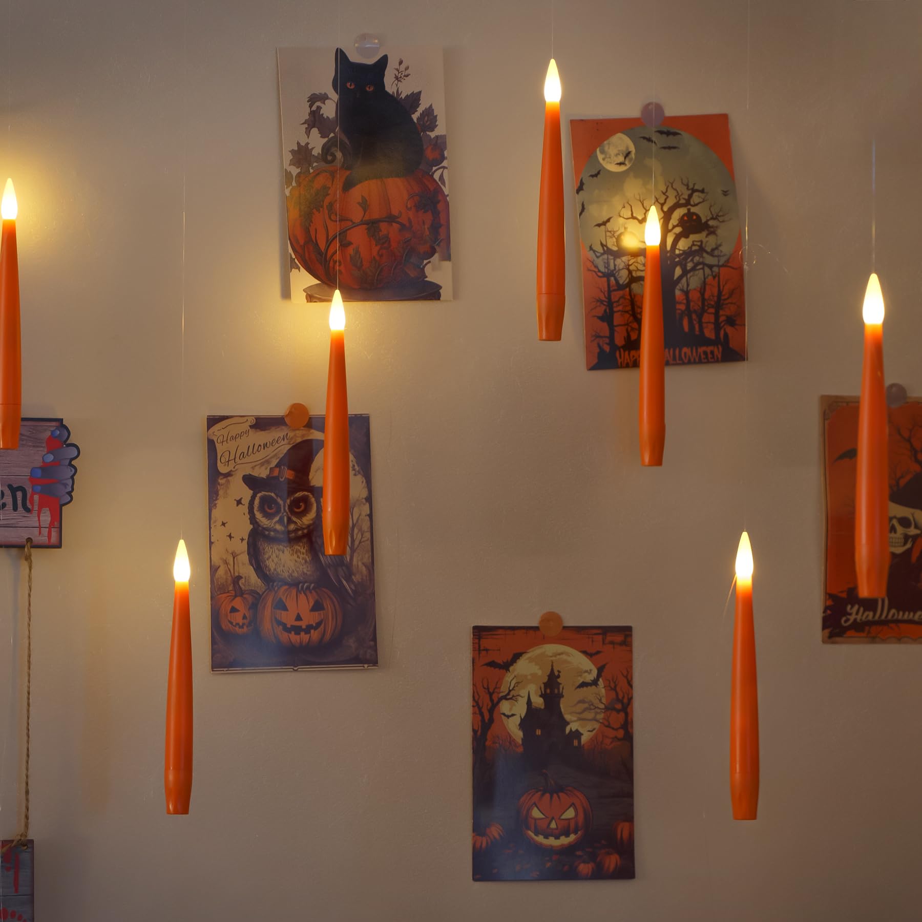 Zevanor Orange Floating Candles With Remote, 6    Flameless Flickering Hanging Candles With Timer Function, Battery Operated Led