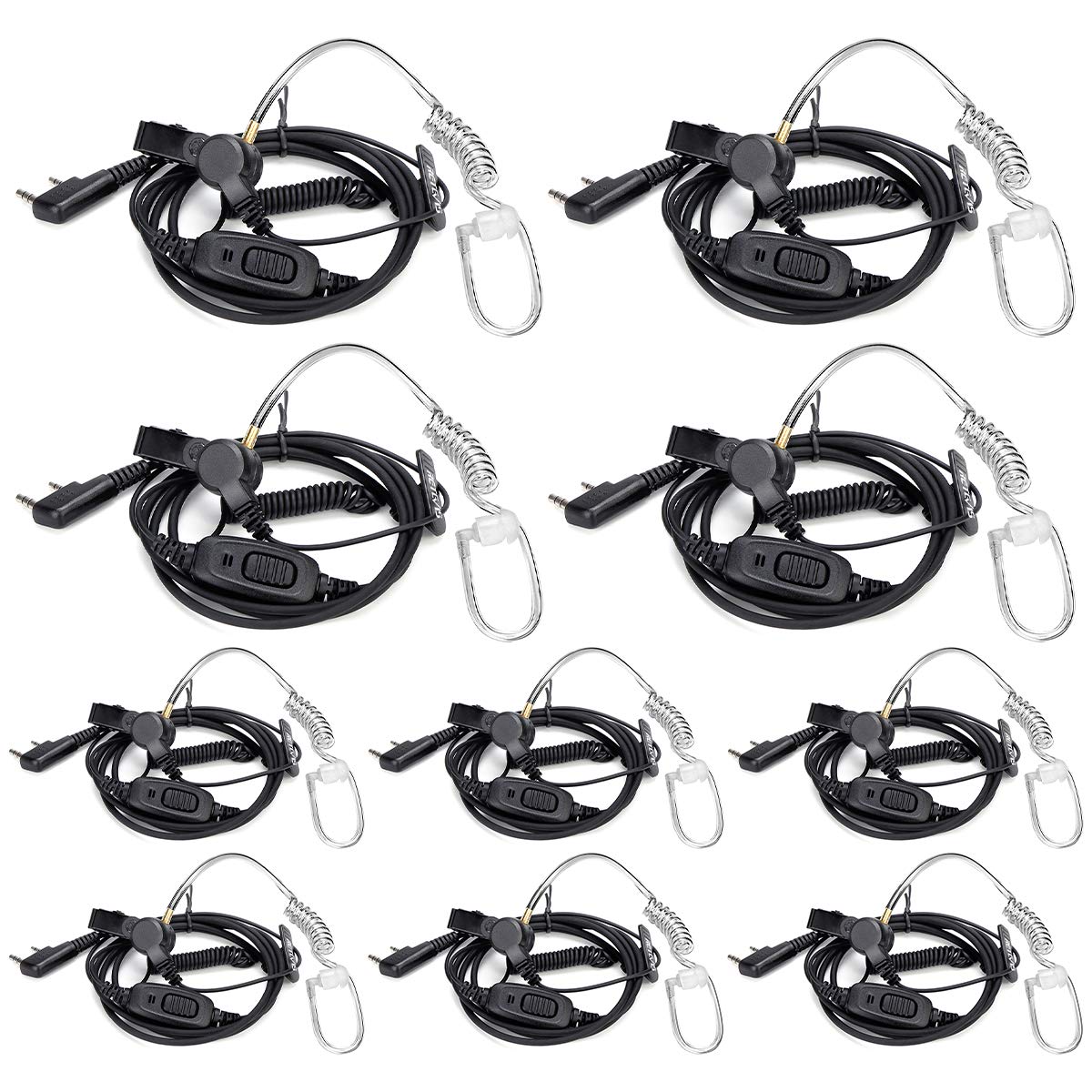 Retevis Walkie Talkie Earpiece With Mic, Coiled Cord, For Rt22 Rt68 Rt21 H 777 H 777H Rt27 Rt86,Compatible With Baofeng Bf 888S Pxton Kenwood 2 Way Radios, Two Way Radio Earpiece With Mic(10 Pack)