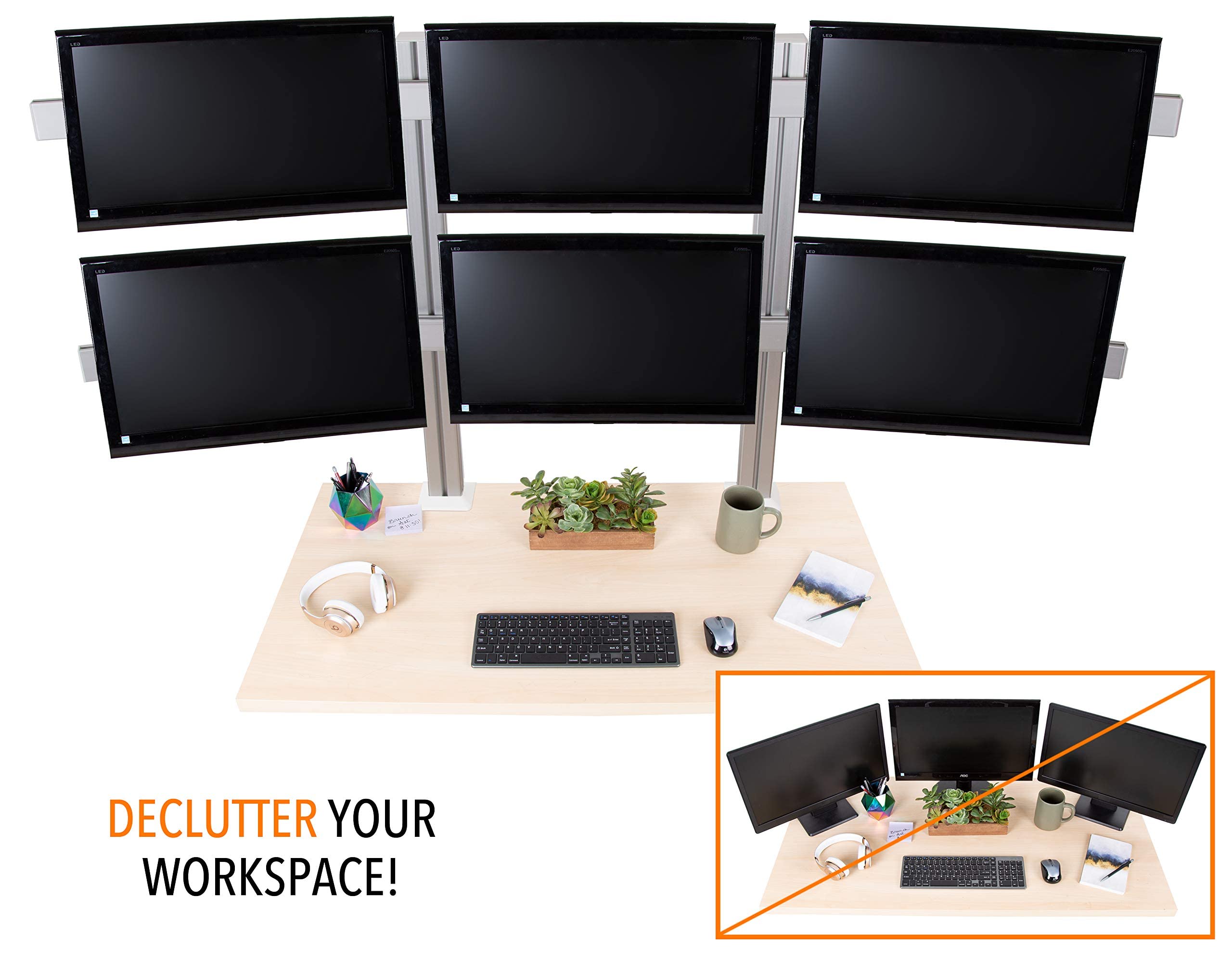 Stand Steady 6 Monitor Mount Desk Setup   Heavy Duty Height Adjustable Monitor Stand, Swivel Arm With Clamp On Base, 6 Screen Ve