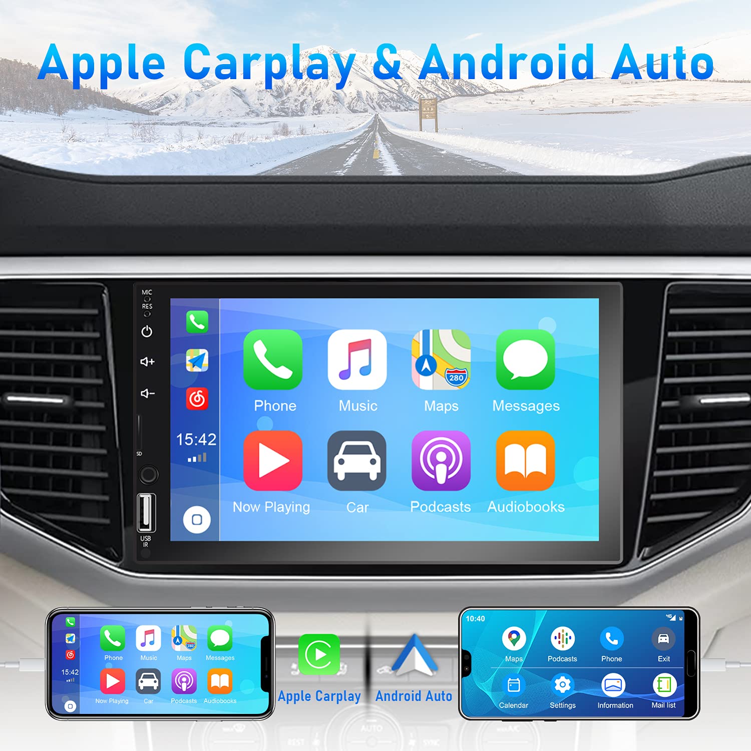 Double Din Car Stereo, In Dash Car Radio With Carplay/Android Auto Bluetooth 7 Inch Hd Touchscreen Auto Radio With Backup Camera, Fm/Mirror Link//Tf/Aux/Usb/Multimedia Mp5 Player