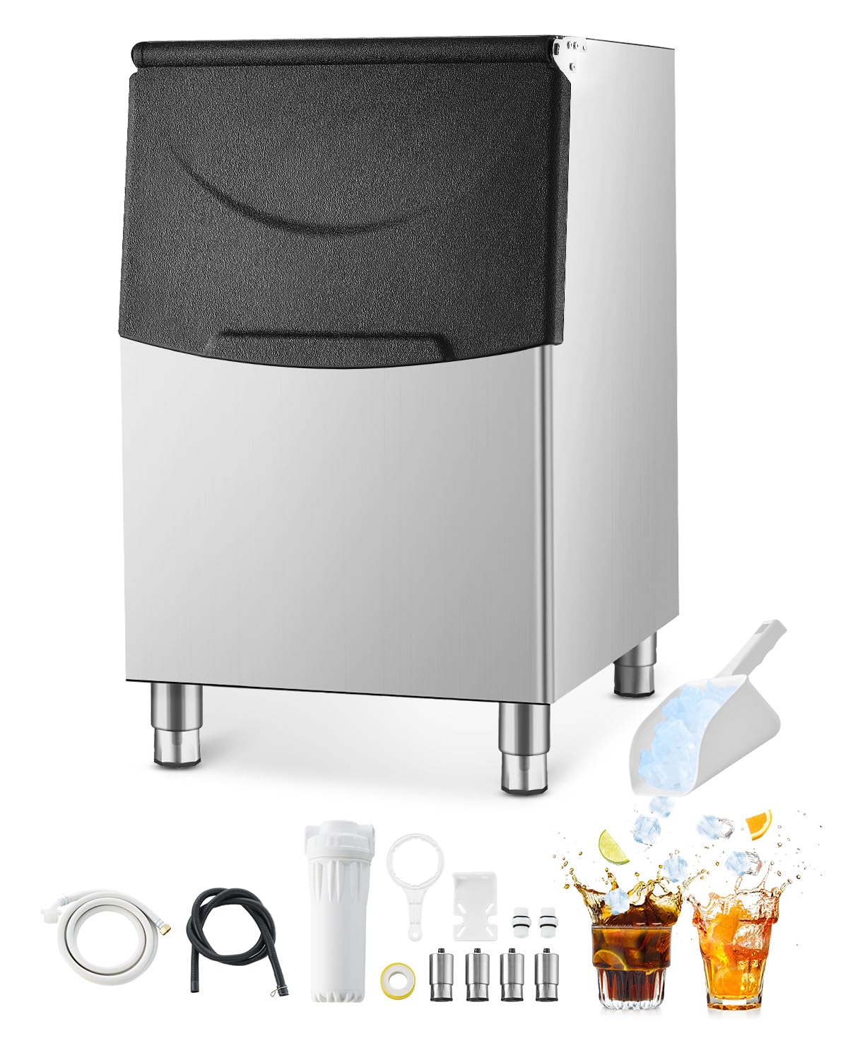 VEVOR Commercial Ice Maker Storage Bin, 250LBS Capacity Ice Bin, Stainless Steel Ice Storage Bin with Filter and Adjustable Anti