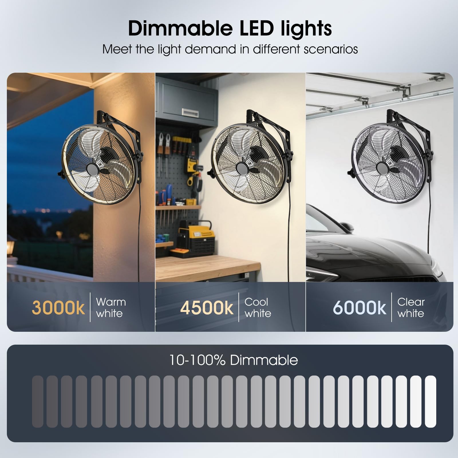 Ahawill 16 Inch Wall Mount Fan With Lights And Remote,6-Speed Gazebo Ceiling Fan Adjustable Tilt Dimmable Wall Fan,High Velocity