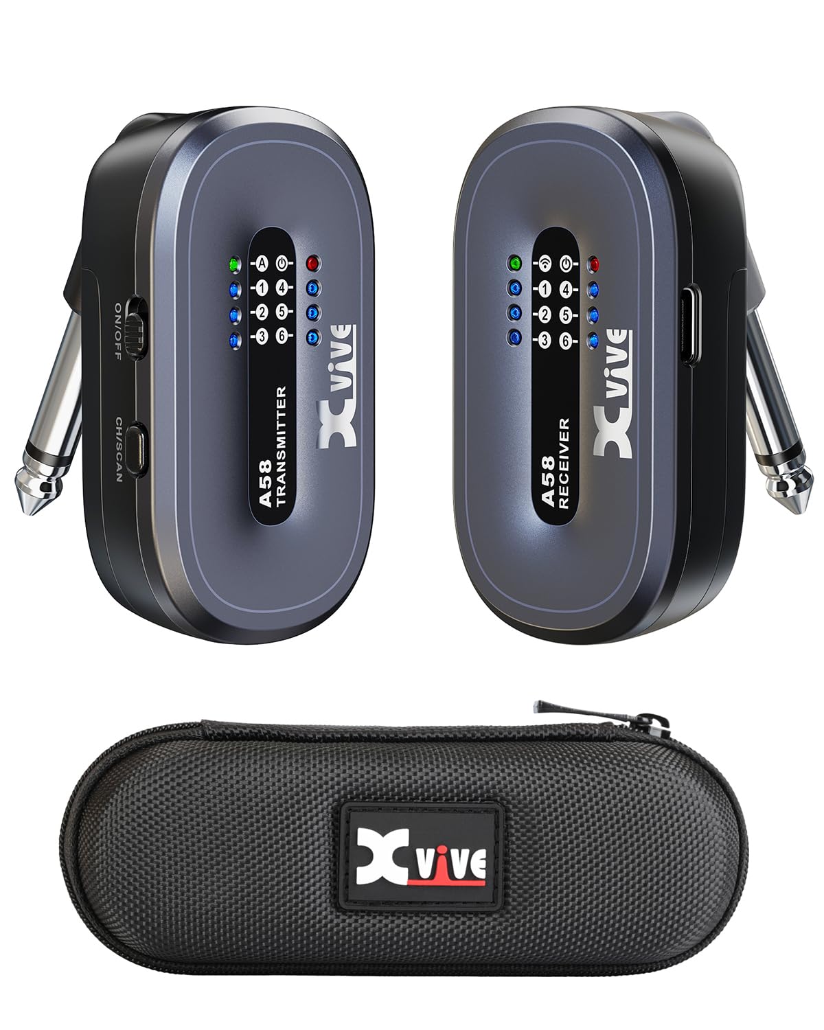Xvive A58 Wireless Guitar System 5.8GHz Wireless Guitar Transmitter Receiver for Active or Passive Pickup Electric/Acoustic Bass