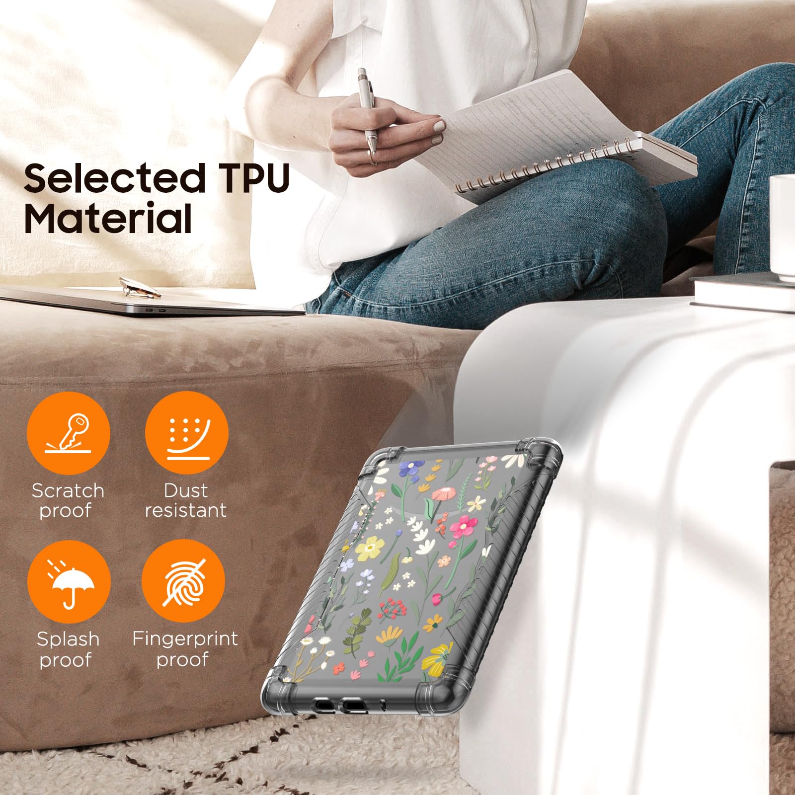 MoKo Case for 6' All New Kindle (11th Generation 2024/2022 Release), Ultra Clear Soft Flexible Transparent TPU Skin Bumper Back Cover Shell, Clear & Flower