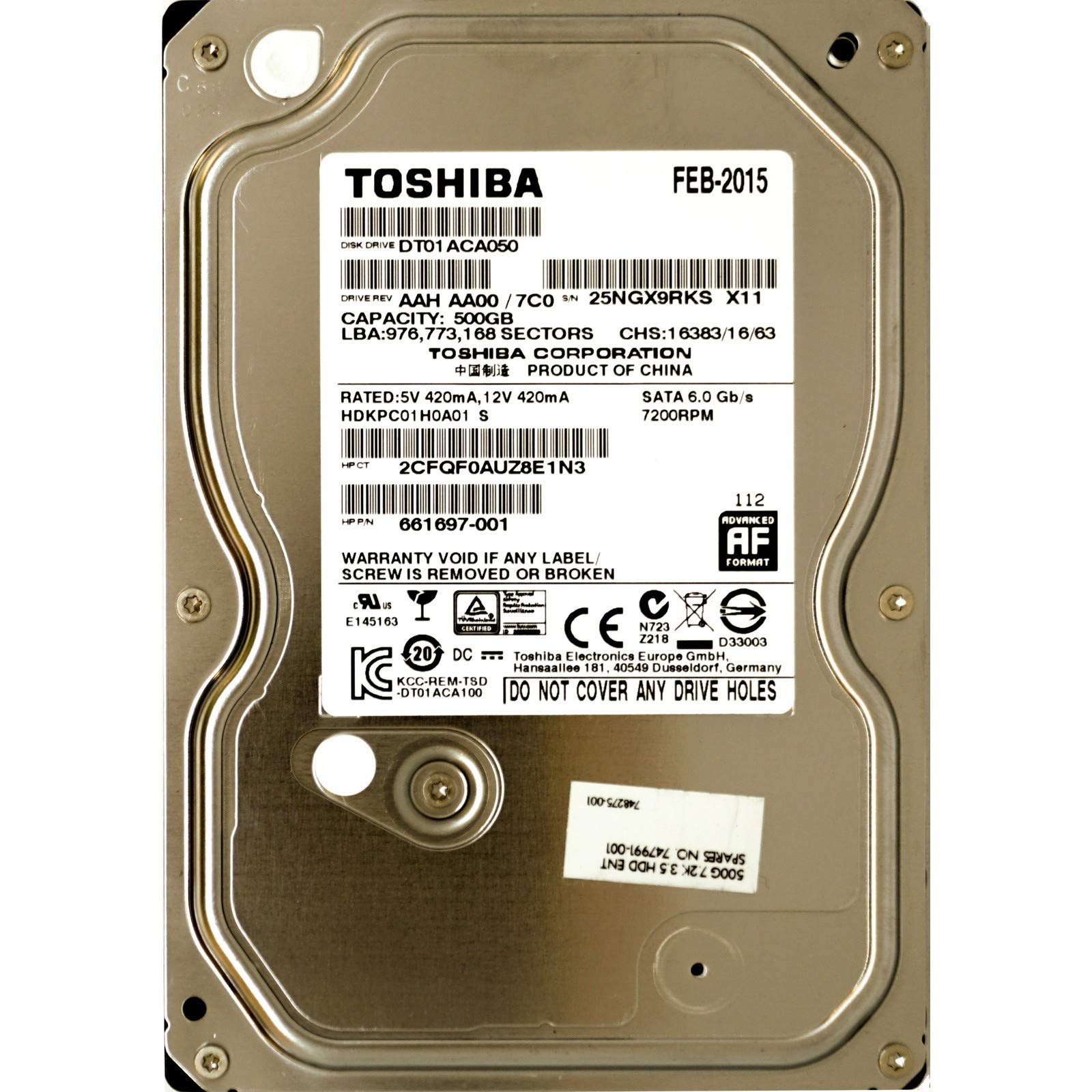 Toshiba 500GB 7.2K 3.5 SATA 3.5 Inch Internal Hard Drive DT01ACA050