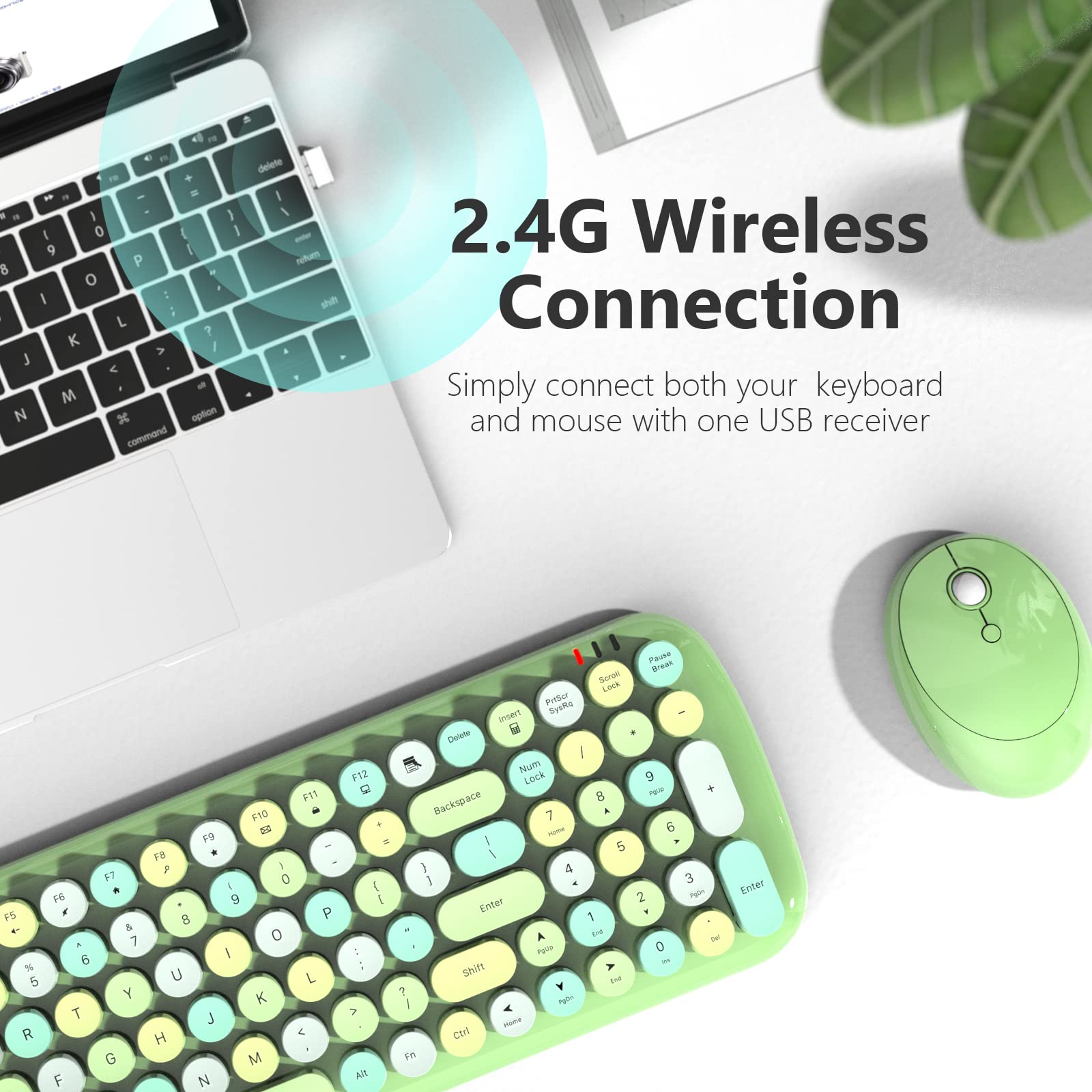 Mofii Wireless Keyboard And Mouse Combo, 2.4Ghz Rf, Green Colorful, Indoor, 33Ft Range, Plug & Play