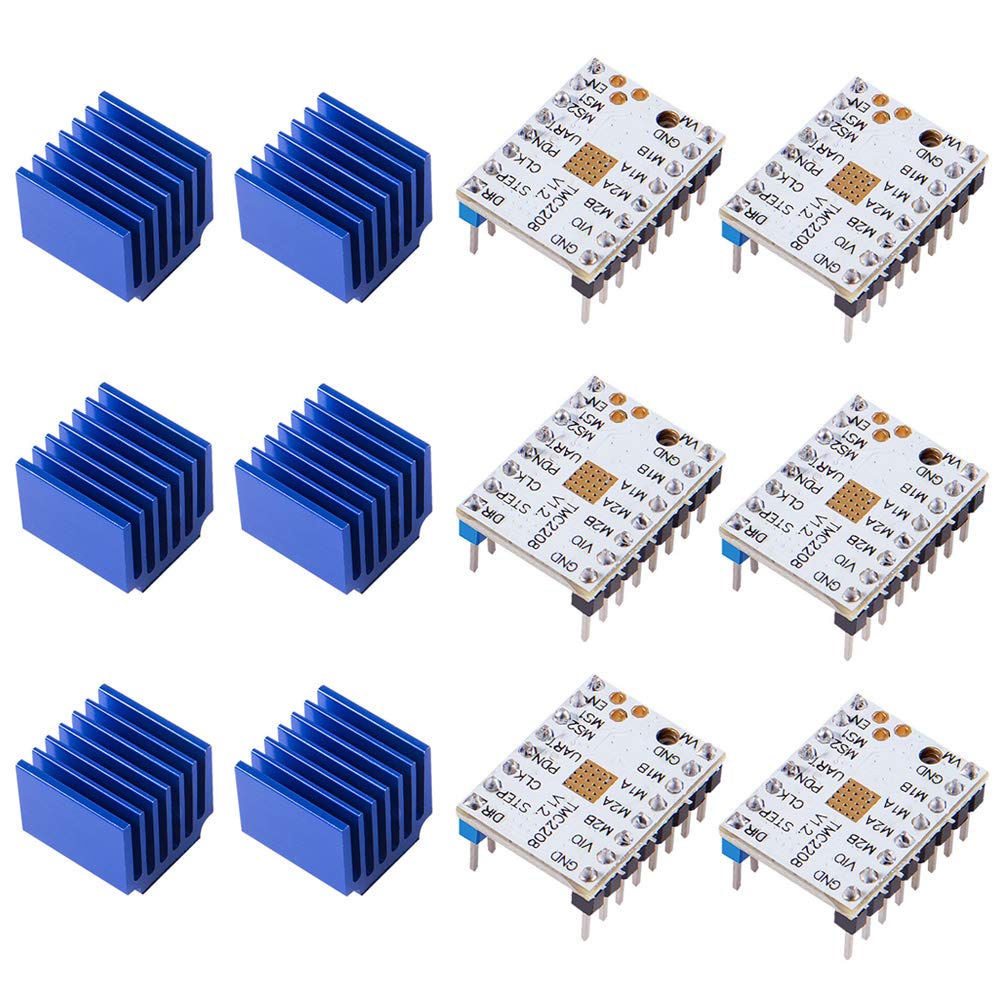 6Pcs Tmc2208 3D Printer Tmc2208 V1.2 Stepper Motor Driver, Tmc2208 Stepstick Stepper Motor Driver Module With Heat Sink Screwdri