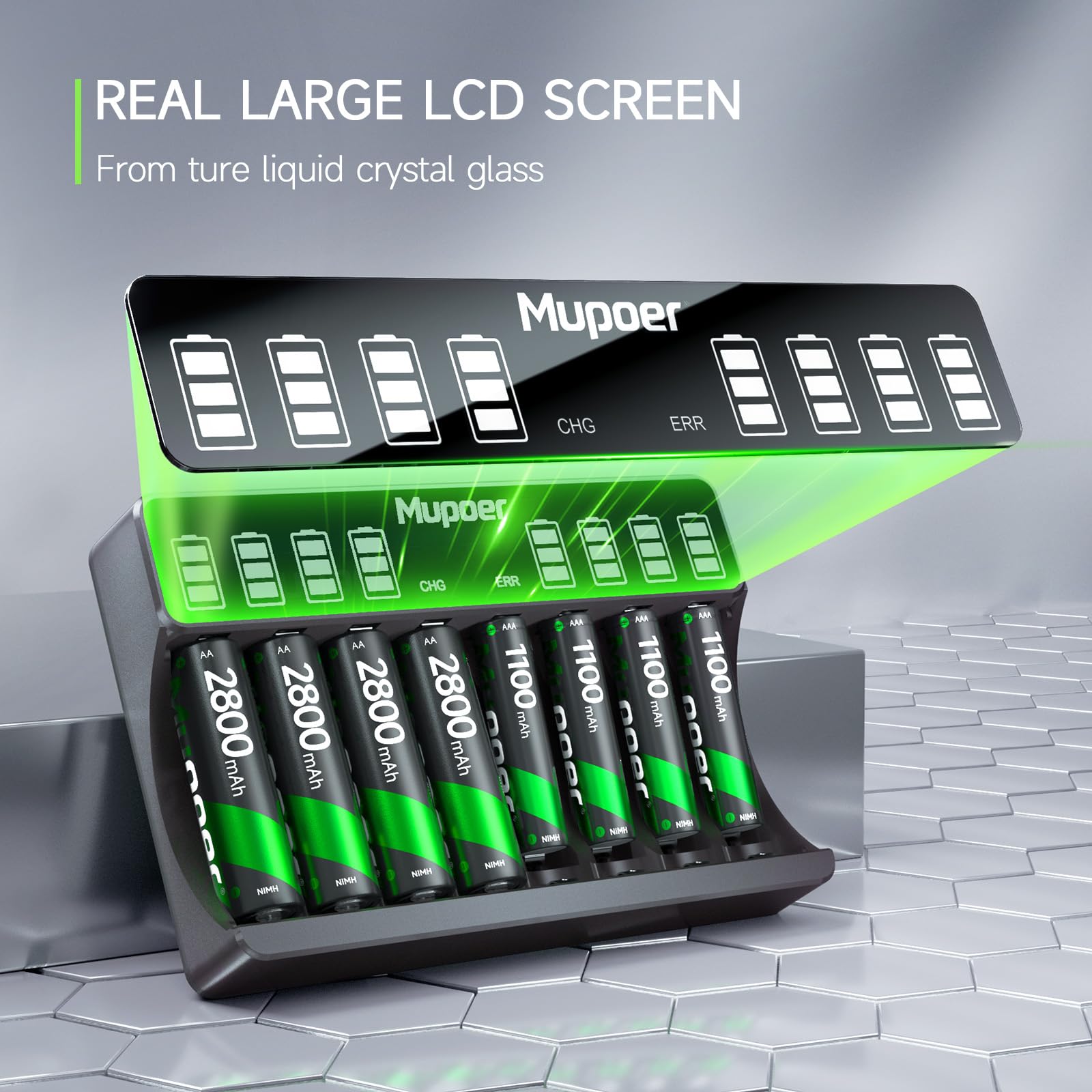 Mupoer Lcd Battery Charger With 8 X Aaa Rechargeable Batteries, Individual Aa Aaa Battery Charger, For Ni Mh Ni Cd Rechargeable