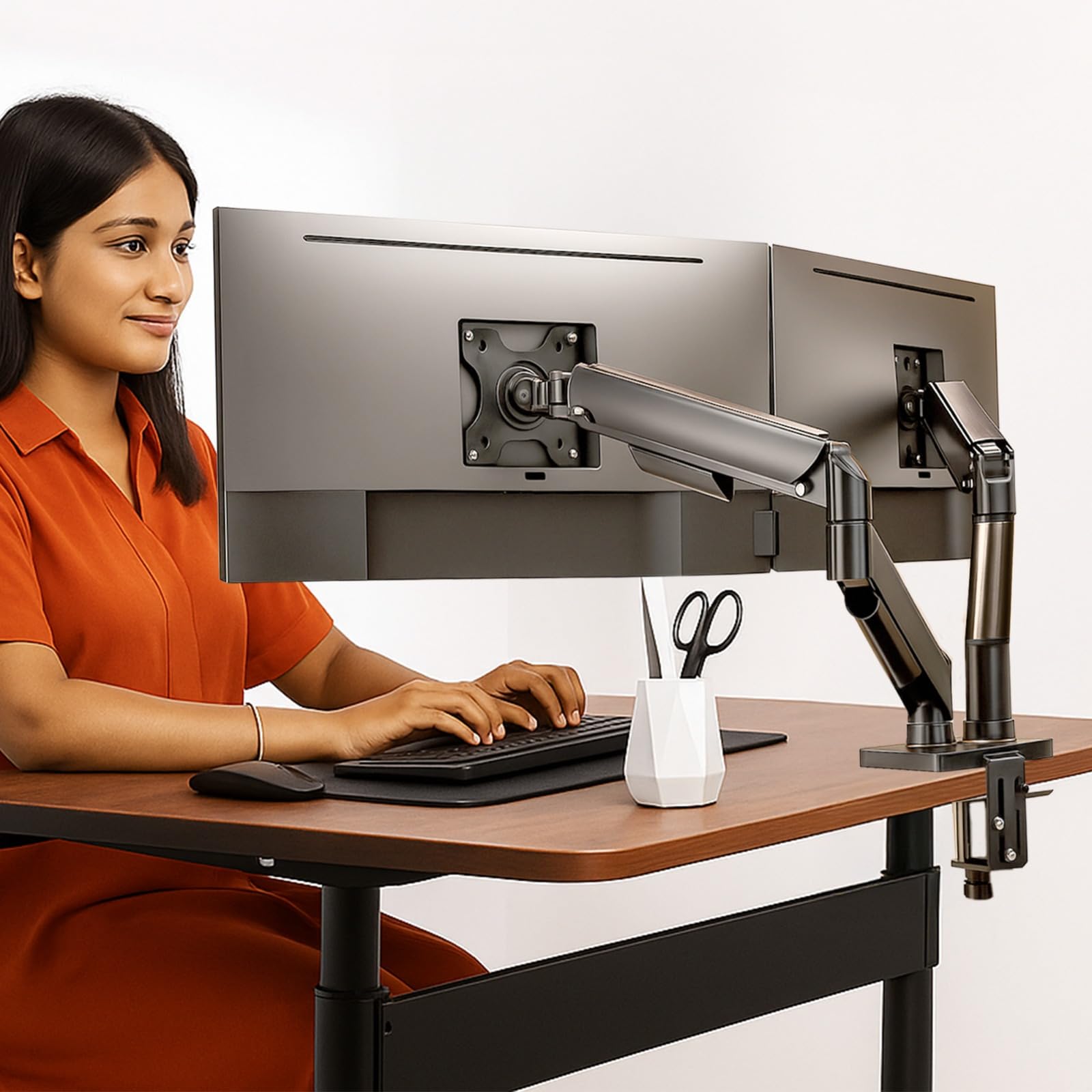 White Mulberry Single Screen Pole Mounted HeavyDuty Mechanical Spring Monitor Arm For 1740 Inch |222Kgs| Flat & Curved Screen