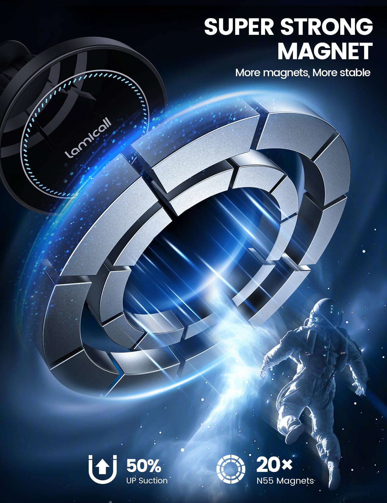 Lamicall For Magsafe Car Mount Charger - [2025 Ultra Magnet] 15W Wireless Car Phone Holder Charger - Handsfree Magnetic Phone Ho