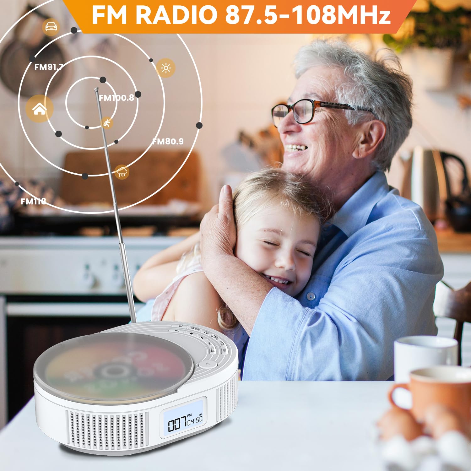 Cd Player Portable,Monodeal Boombox Cd Player With Bluetooth Transmitter,Fm Radio & Bluetooth Speaker 2 In 1 Combo,Portable Cd Player For Car/Home With Remote Control,Headphone Jack,Support Aux/Usb