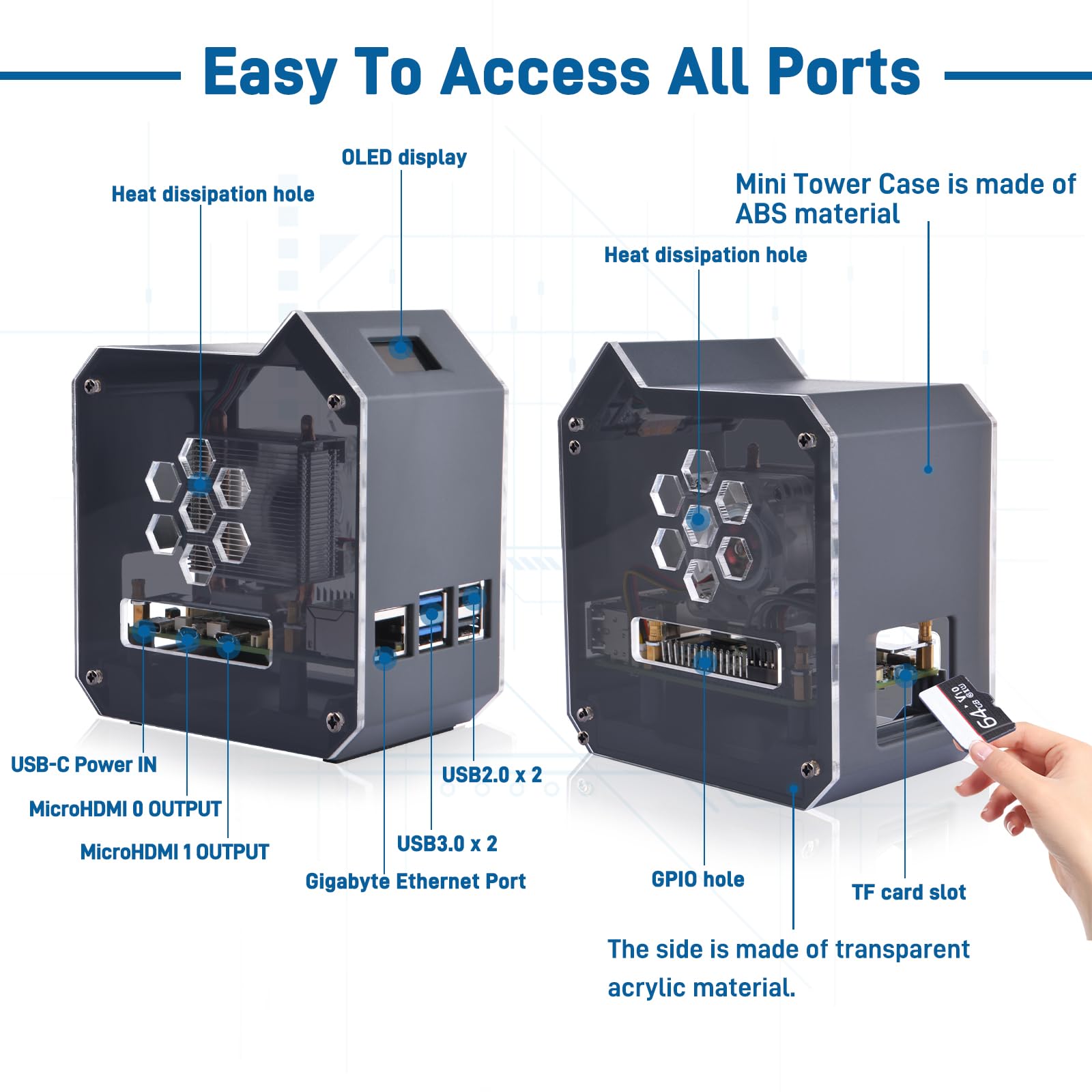 Geeekpi Mini Tower Kit For Raspberry Pi 5, Pi 5 Case With Ice Tower Cooler, 0.96 Oled Module, Gpio 1 To 2 Expansion Board For