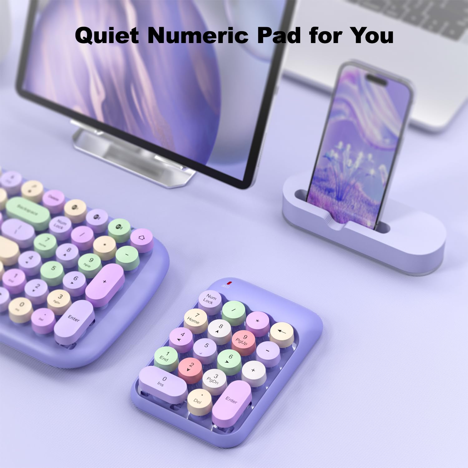Mofii Wireless Number Pads   Purple Numeric Keypad 18 Keys Usb 2.4G Round Keycap Colorful Extensions Keypads, Financial Accounti