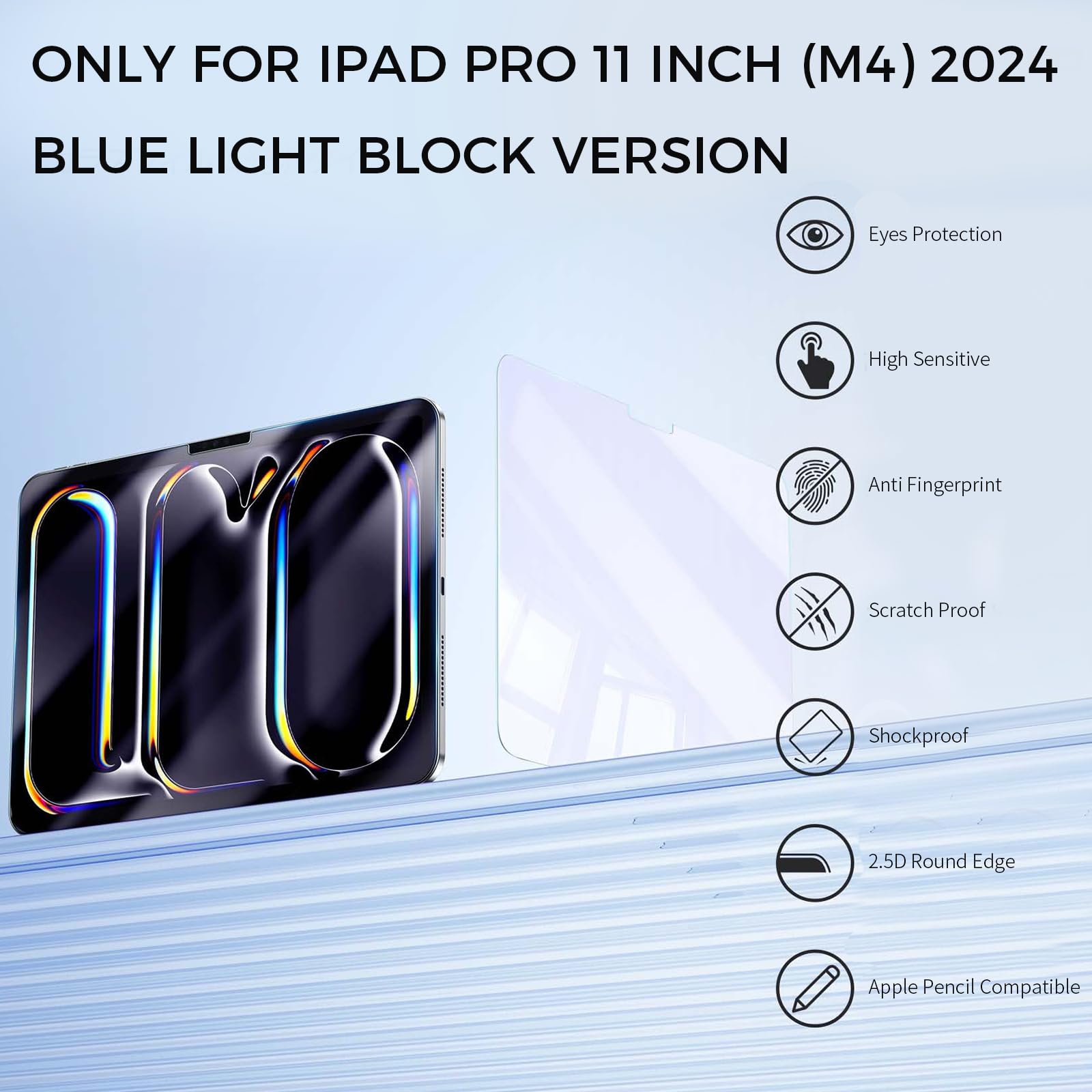 Junfire [2Packs] Anti Blue Light Screen Protector For Ipad Pro11 M4 2024, Ipad Pro 11 Inch Tempered Glass Screen Protector, 9H H