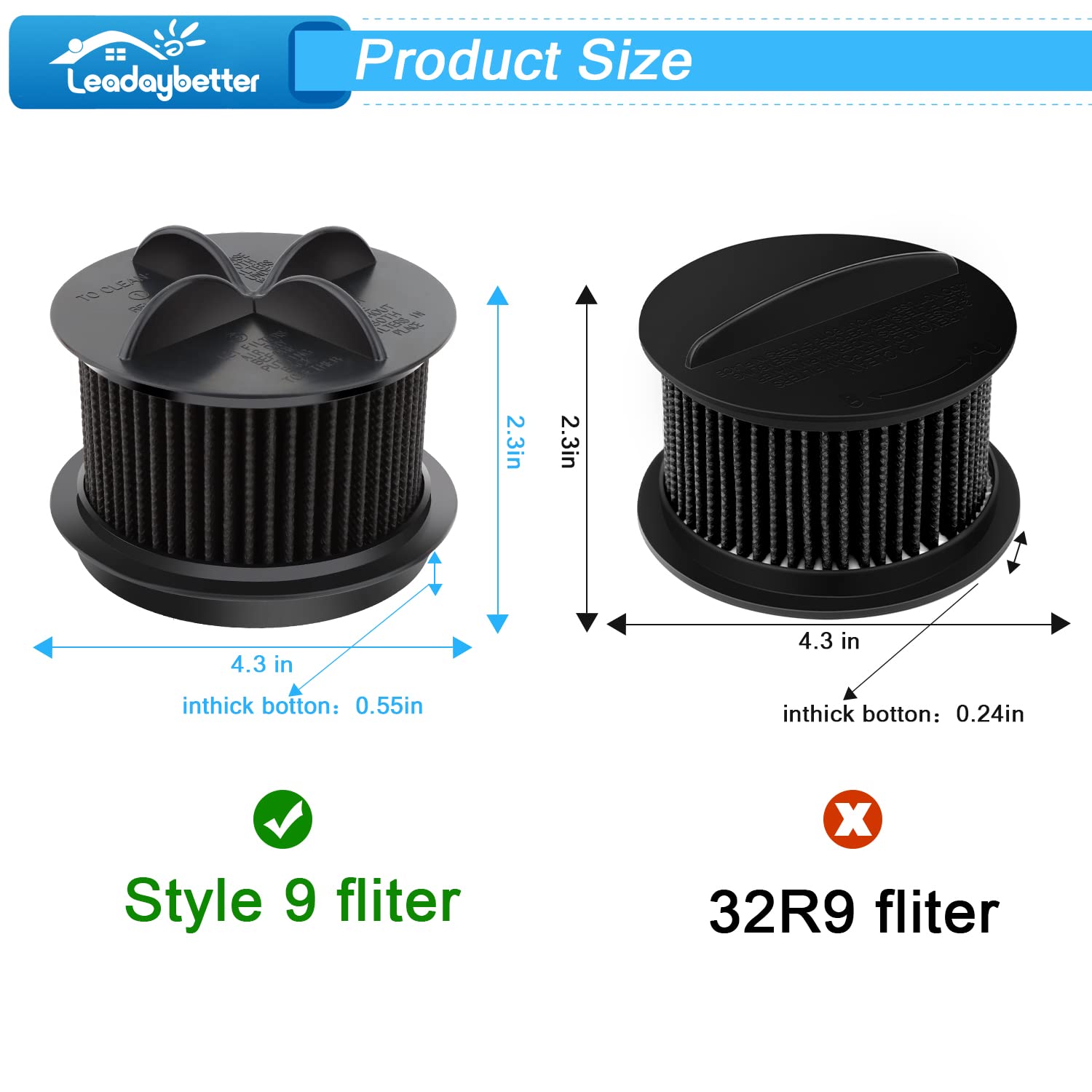 Leadaybetter 2 Replacement Foam & Filter Compatible With Style 9, 10 & 12, Replace Part # 2031085Es, 203108532065,2031183,32064