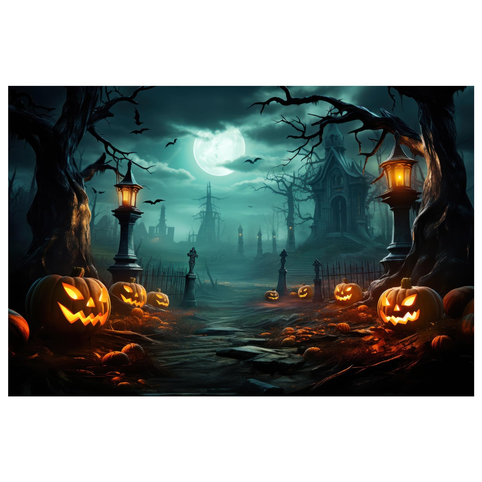 Peryiter 8 X 6 Ft Halloween Backdrop For Photography Horror Moon Night Pumpkin Photo Background Party Decorations Photo Props