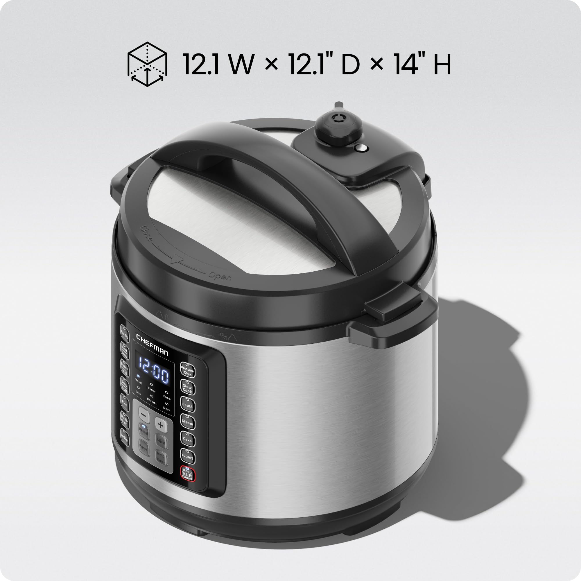 Chefman 13-in-1 Electric Pressure Cooker, 6-Quart Multicooker with Touchscreen Controls, Slow Cooker, Steamer, Sauté, Soup, Chili, Delay Start & Keep Warm, Stainless Steel