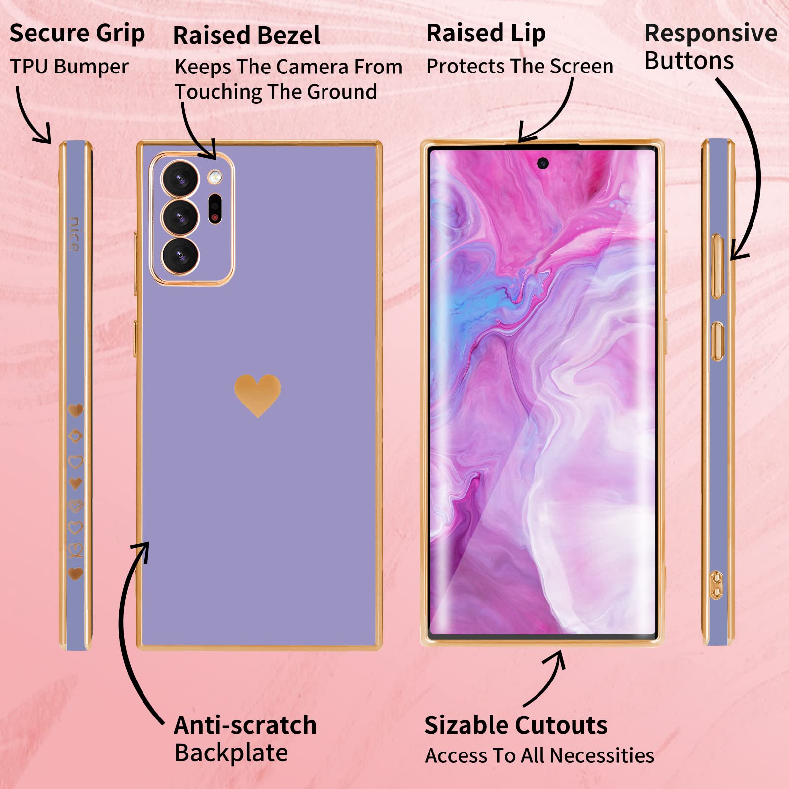Shorogyt (3In1 Heart Case For Samsung Galaxy Note 20 Ultra 5G/4G 6.9 Inch Women Cute Aesthetic Love Hearts Pattern Girls Dark Bl