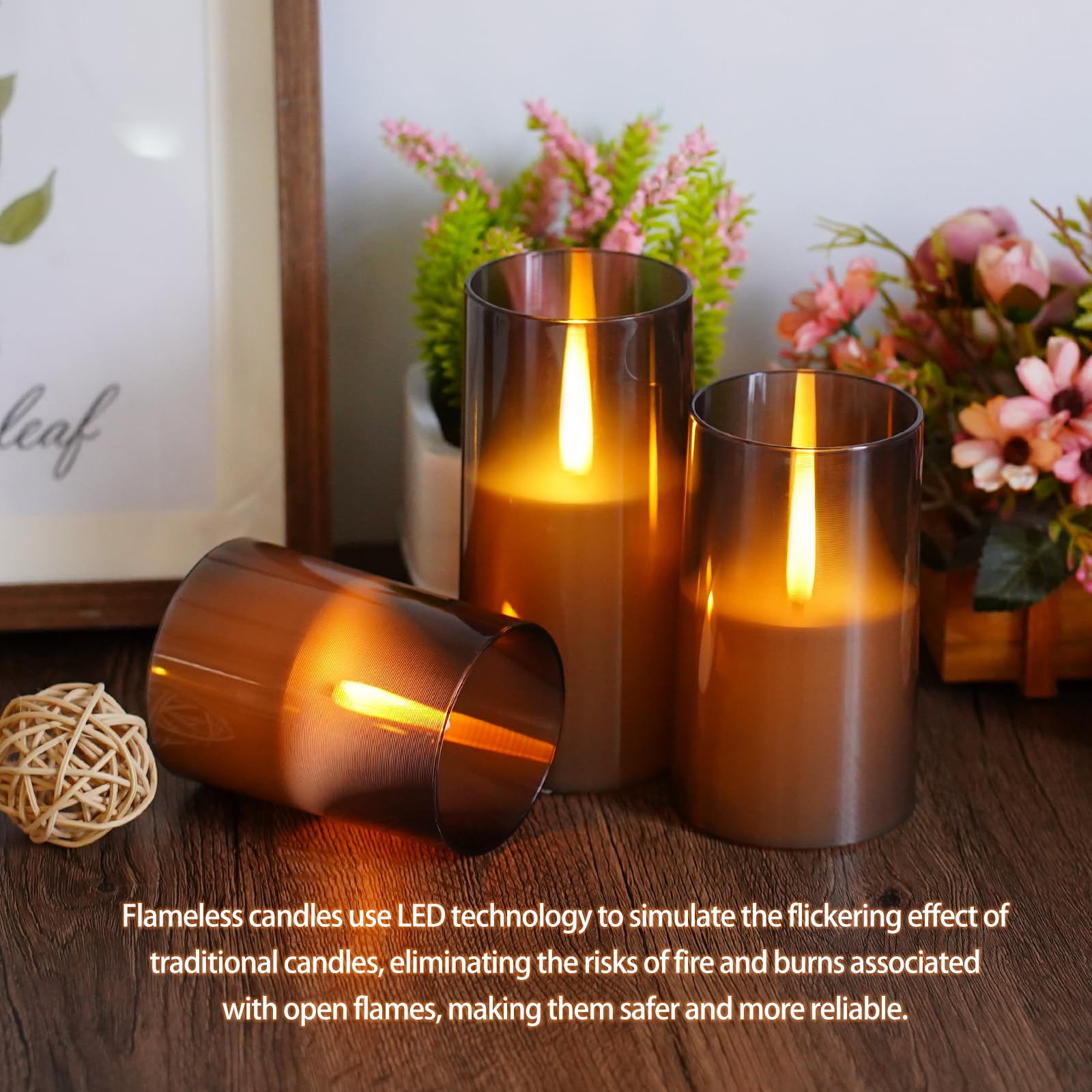 Jinyania Flameless Led Candles, Upgraded Realistic Flickering Flame Pillar Candles, Battery Operated Candles With Remote Timer,
