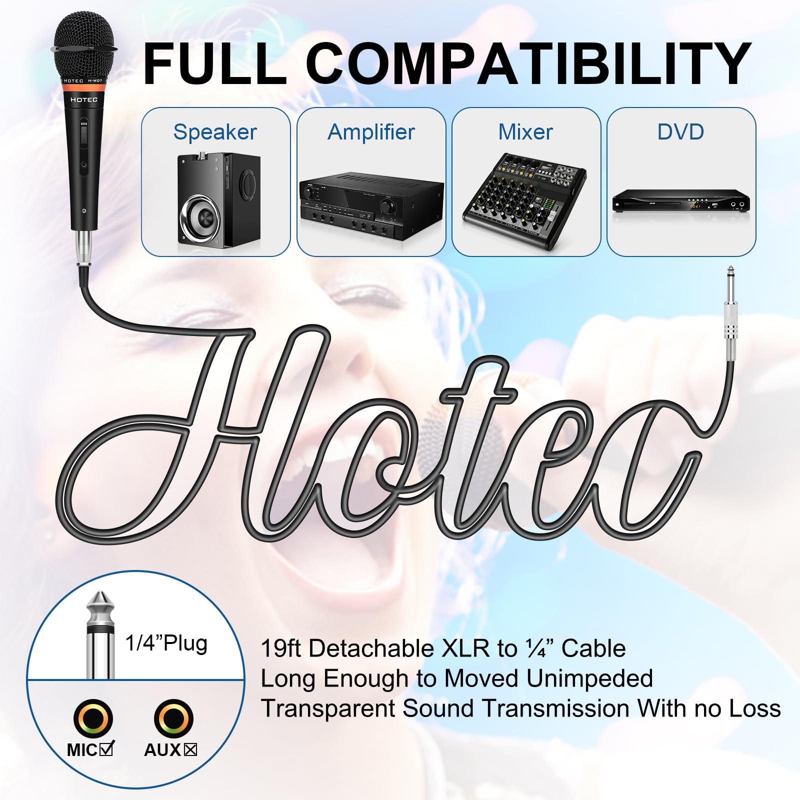 Hotec Premium Wired Vocal Dynamic Handheld Microphones   Includes 19Ft Detachable Xlr Cable And On/Off Switch   2 Pack, Metal Bl
