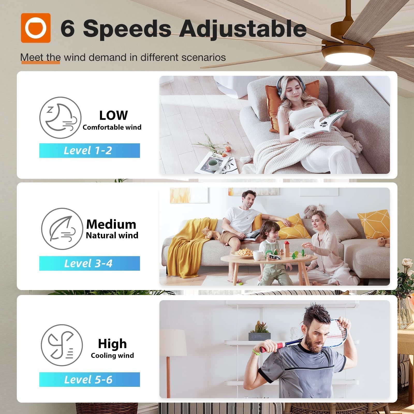 Addlon 72 Inch Large Ceiling Fans With Lights, Brown Ceiling Fan With Light And Remote Control, Reversible, 5Cct, Dimmable, Mode