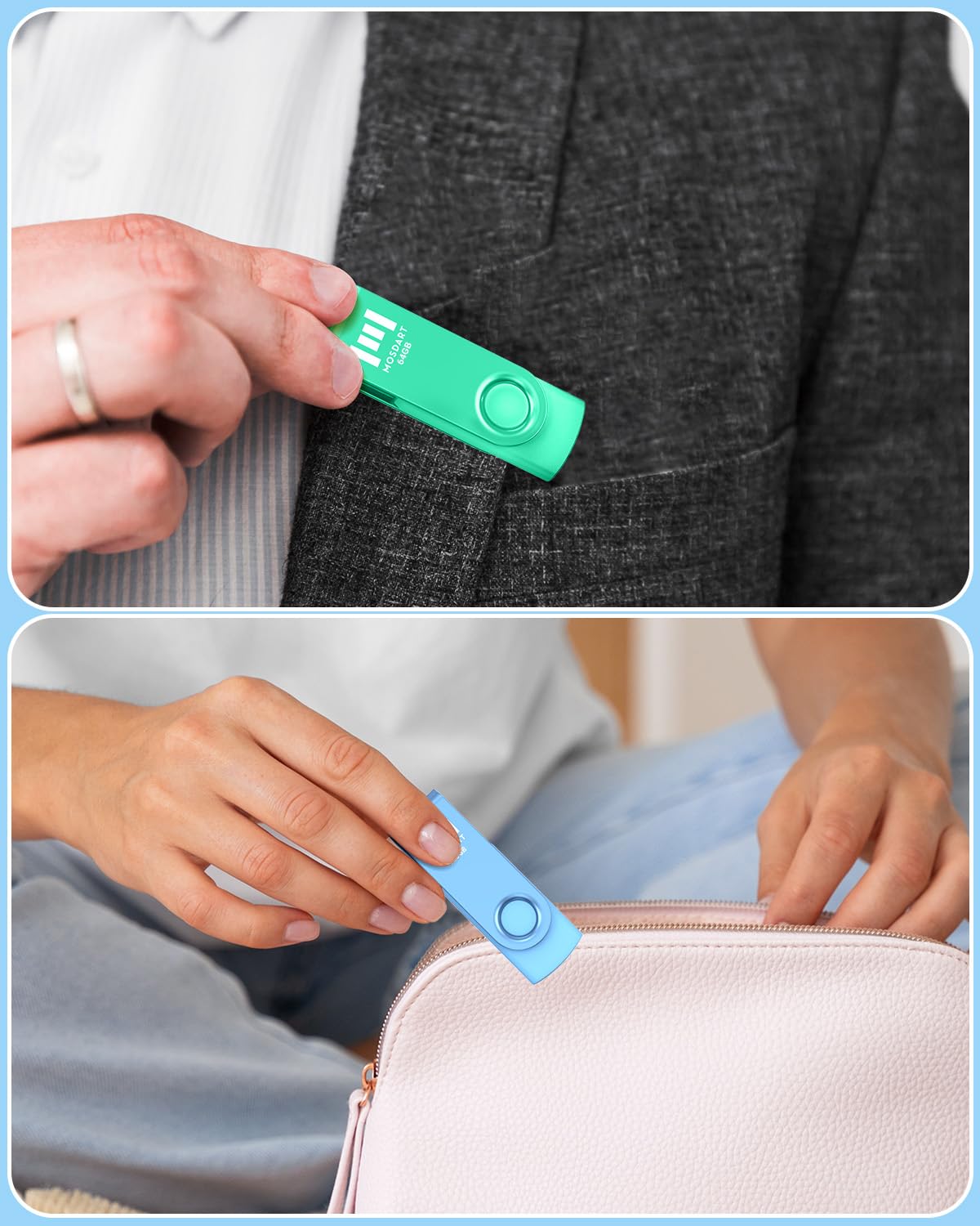 Mosdart 64Gb Bright Vivid Color Usb Flash Drive 2 Pack, 64 Gb Dual Multipack Usb2.0 Thumb Drives, Swivel Design With Led Light,