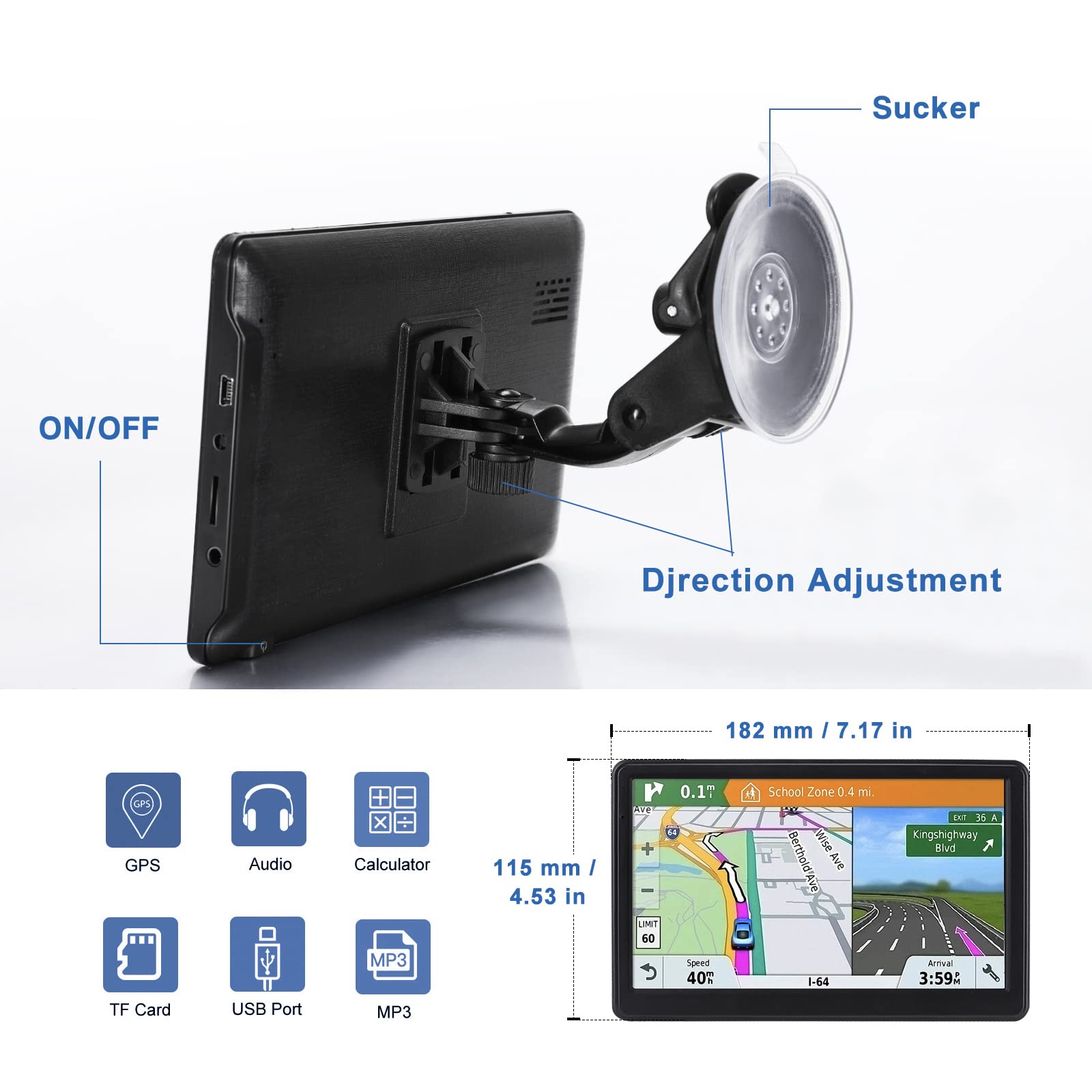 Gps Navigation For Car, 2024 Map 7 Inch Touch Screen Car Gps 256 8Gb, Voice Turn Direction Guidance, Support Speed And Red Light