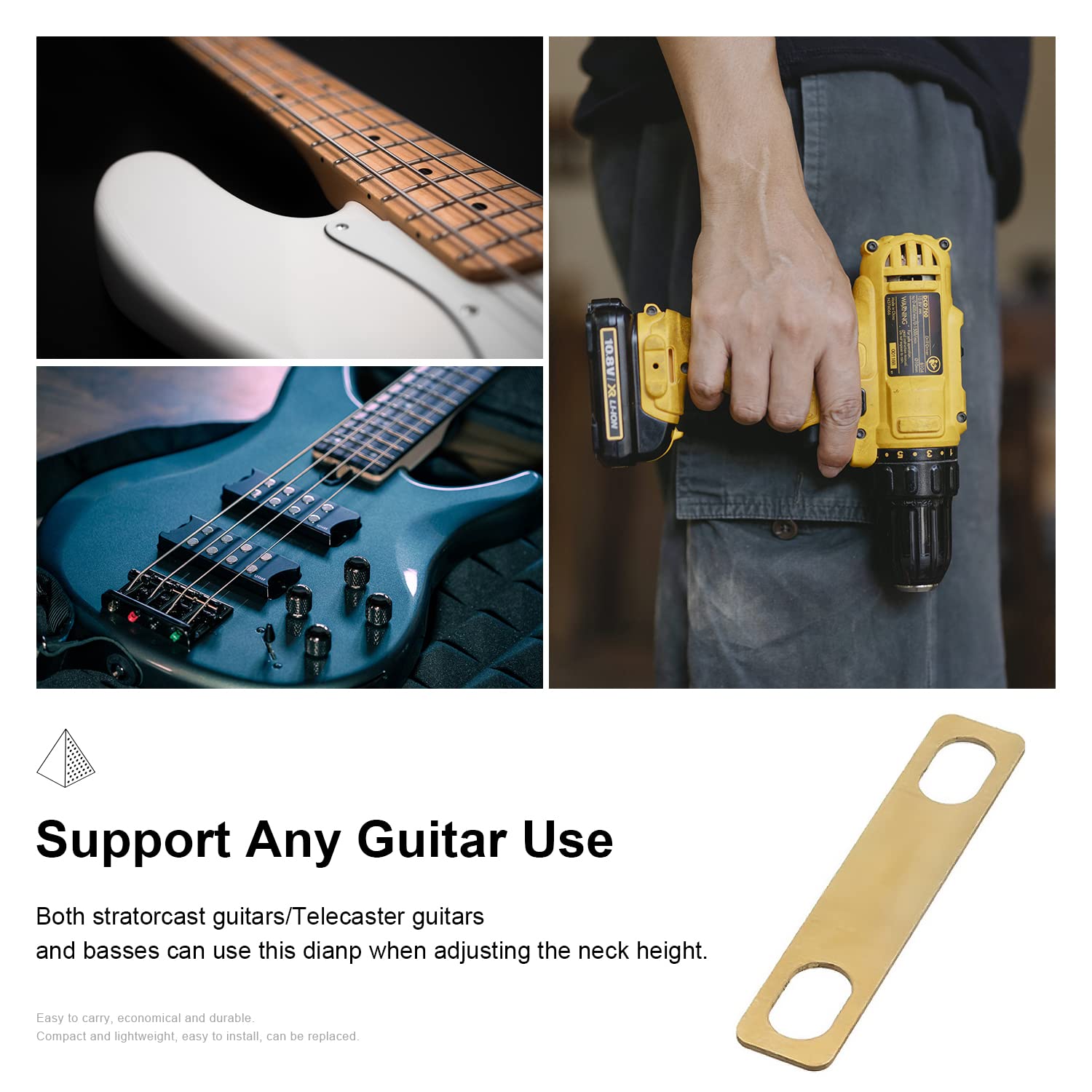 Maxcheer 10Pcs Guitar Neck Shims 4Pcs 0.2Mm, 4Pcs 0.5Mm And 2Pcs 1Mm Thickness Brass Shims For Guitar And Bass Bolt On Neck Repa